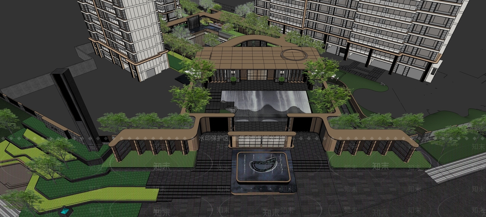 现代新中式小区建筑SU模型下载【ID:1186173212】