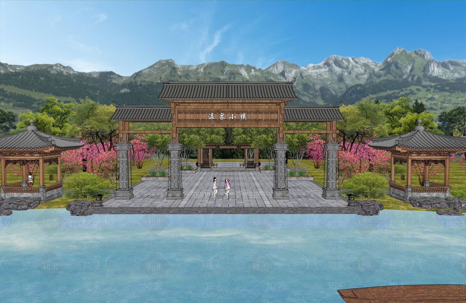 现代新中式入口大门SU模型下载【ID:1186173275】