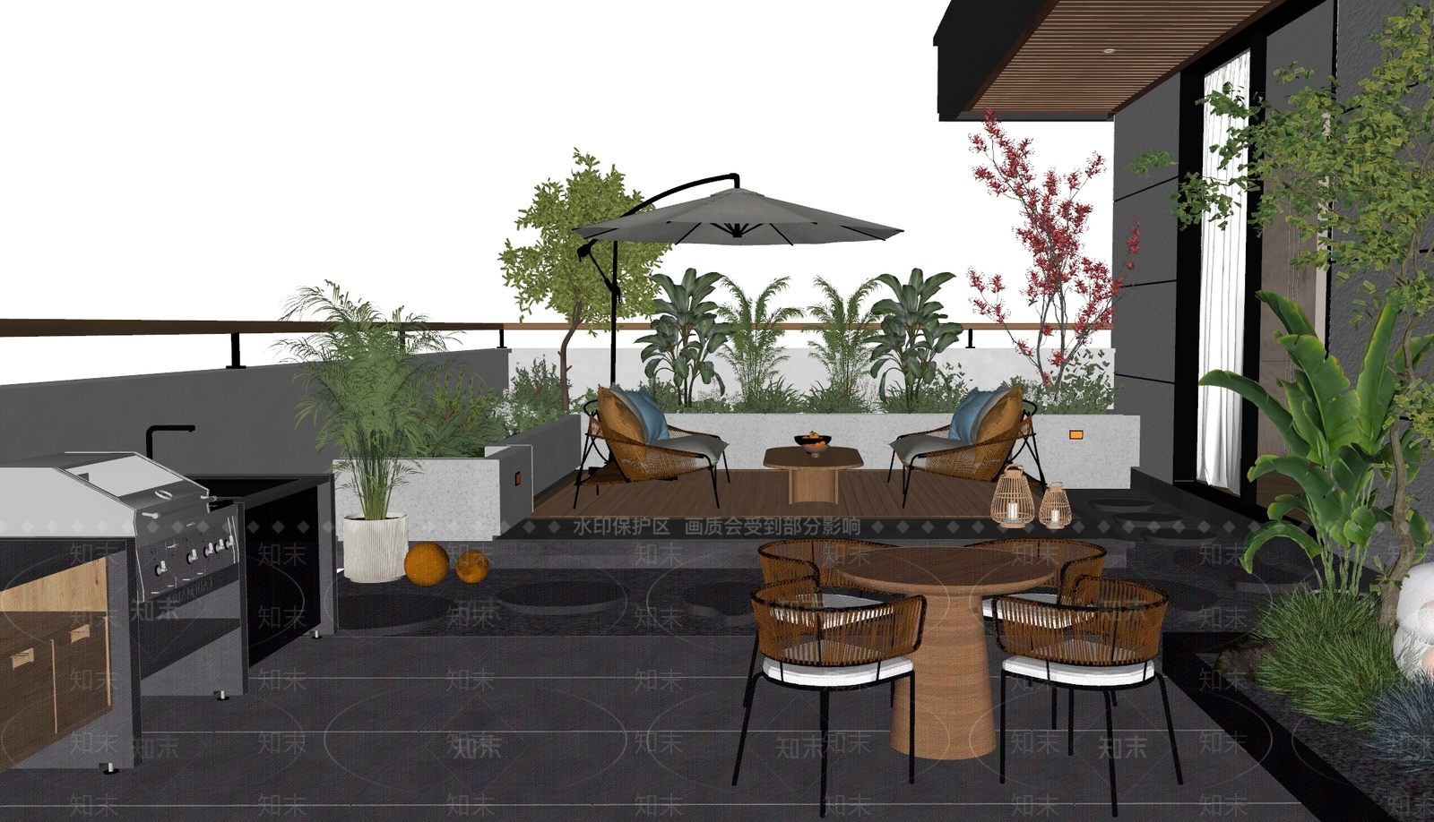 现代屋顶花园SU模型下载【ID:1186185777】