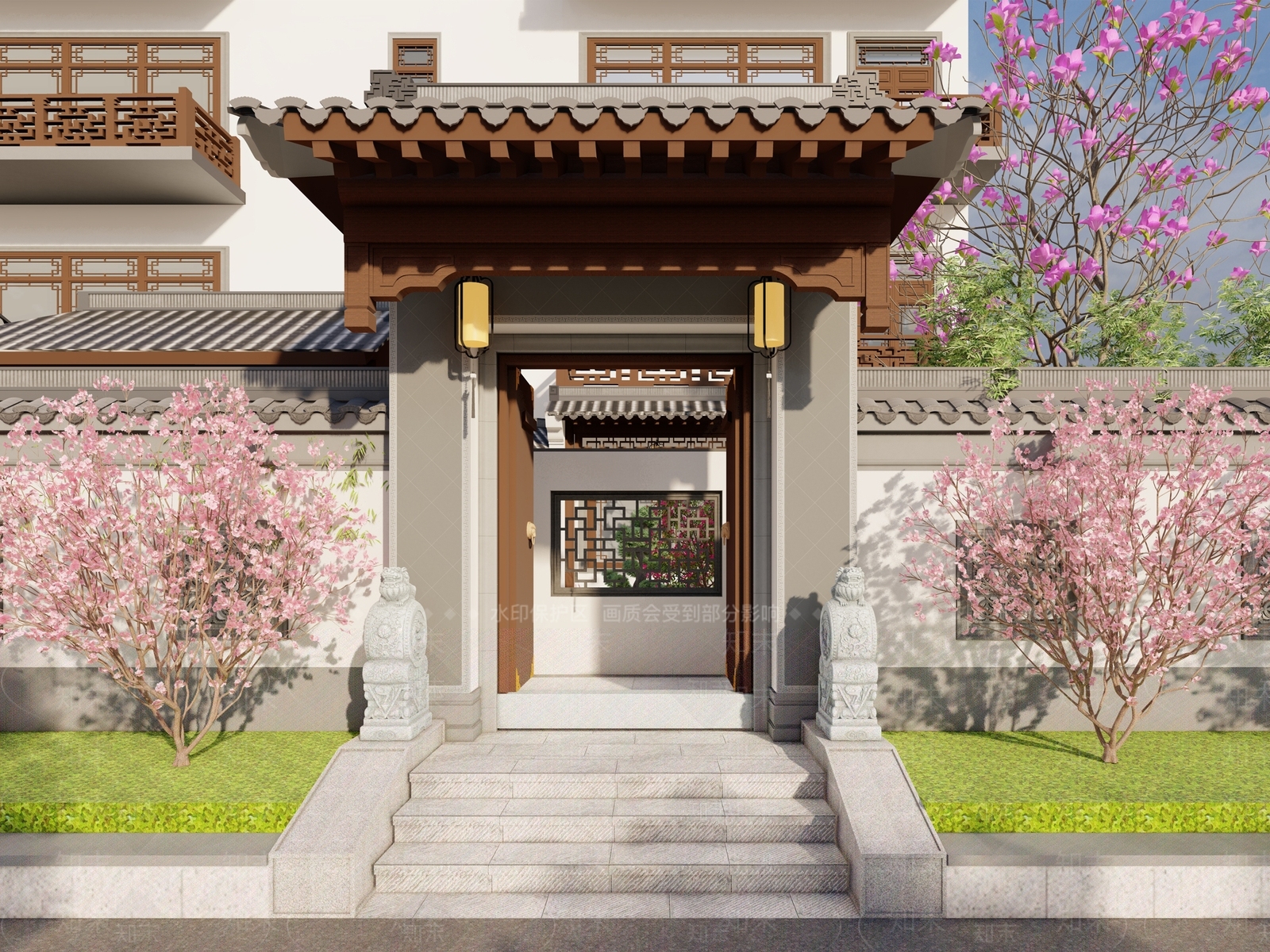 中式新中式别墅庭院SU模型下载【ID:1186192203】