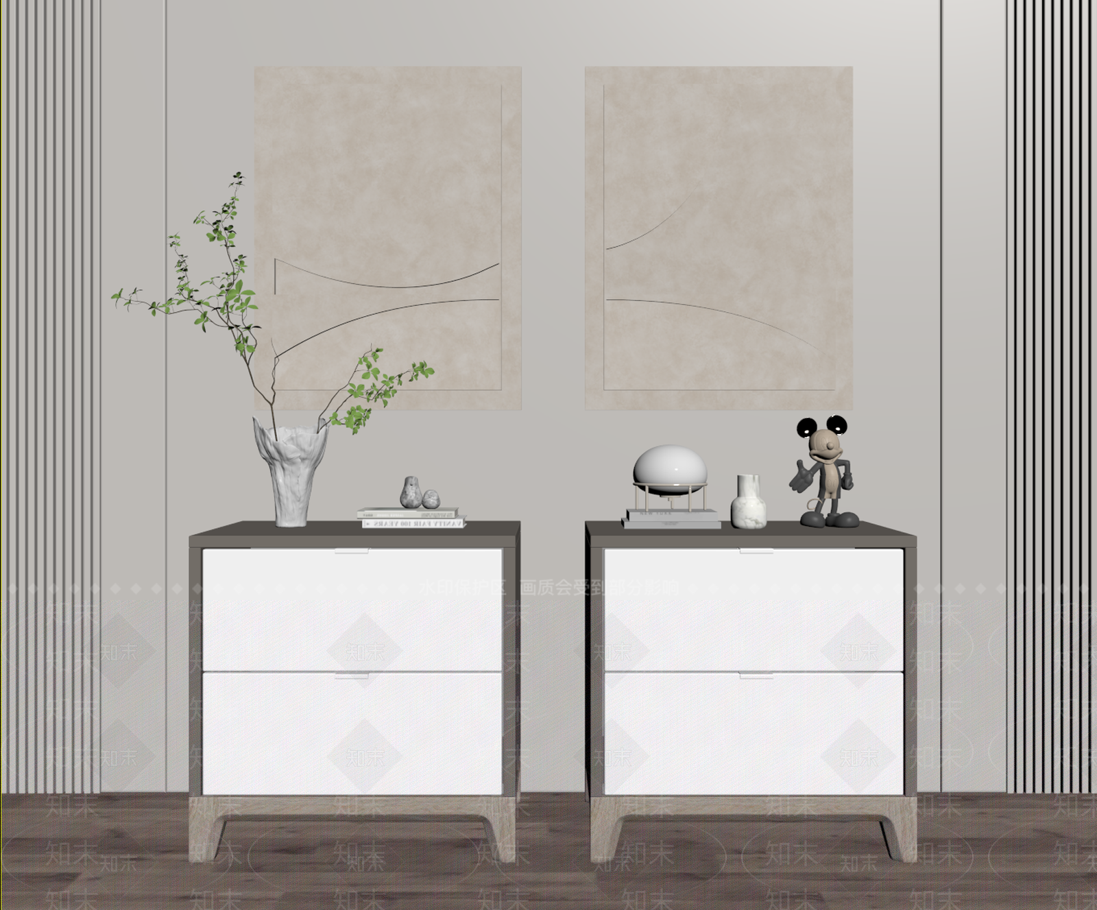 现代北欧床头柜SU模型下载【ID:1186192242】