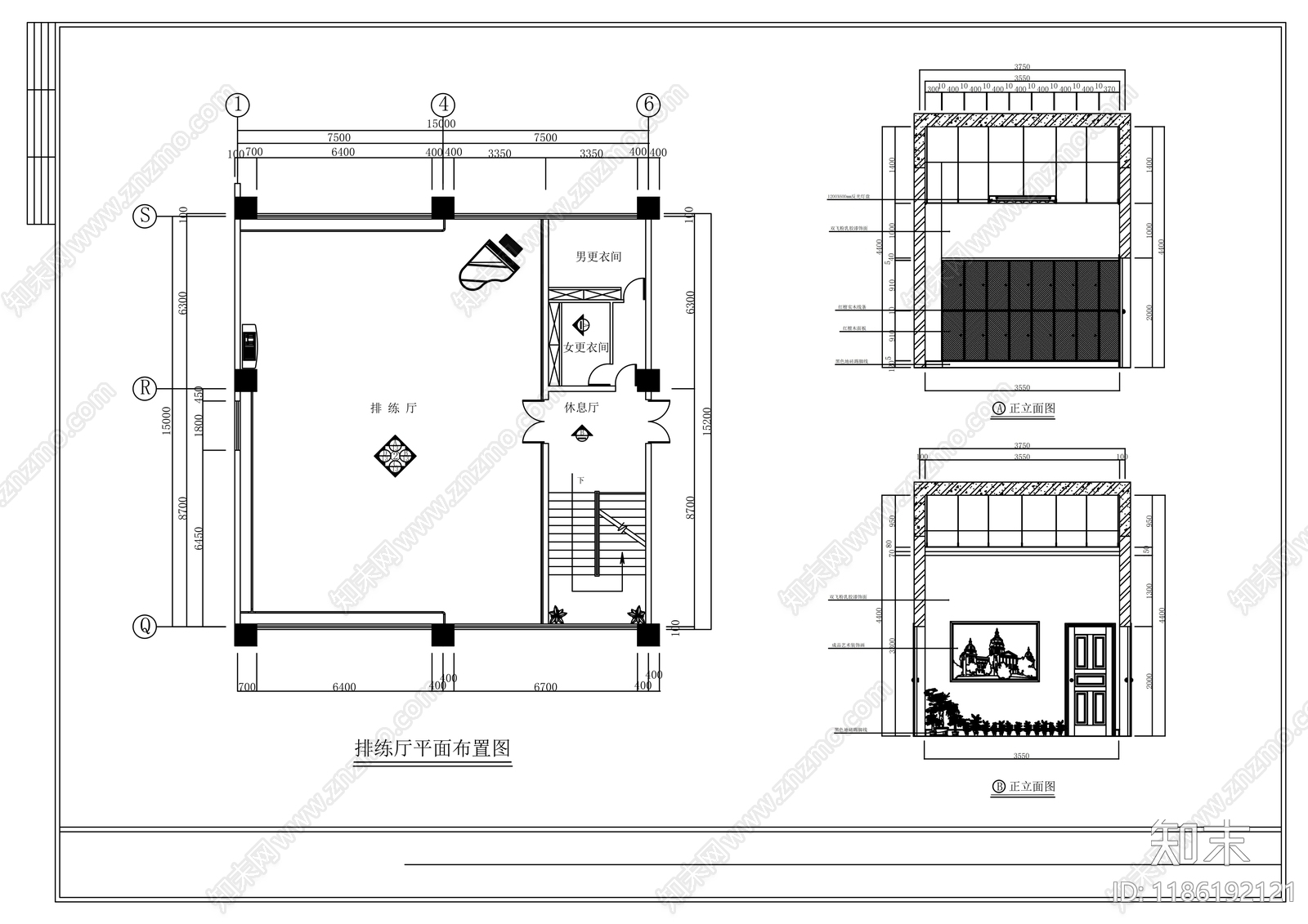 现代开放办公室cad施工图下载【ID:1186192121】