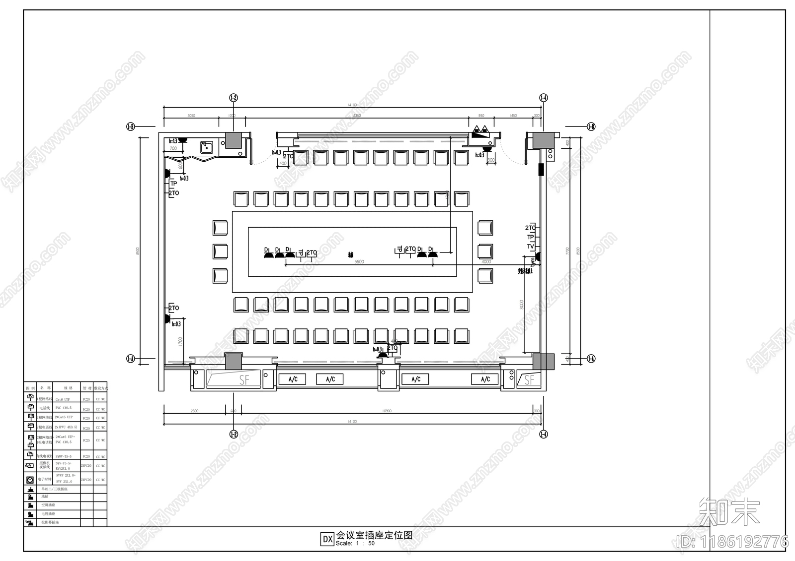 现代会议室cad施工图下载【ID:1186192776】