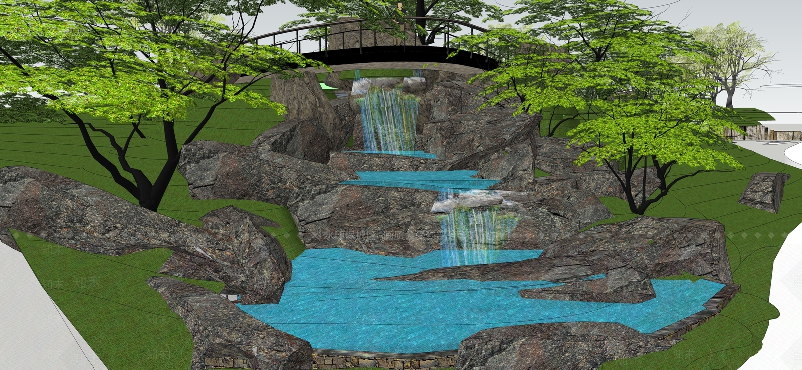 现代滨水景观SU模型下载【ID:1186199590】