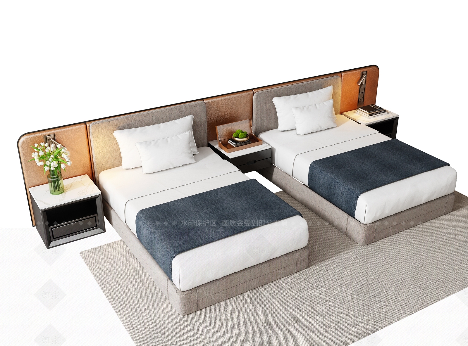 现代轻奢单人床3D模型下载【ID:1186202250】