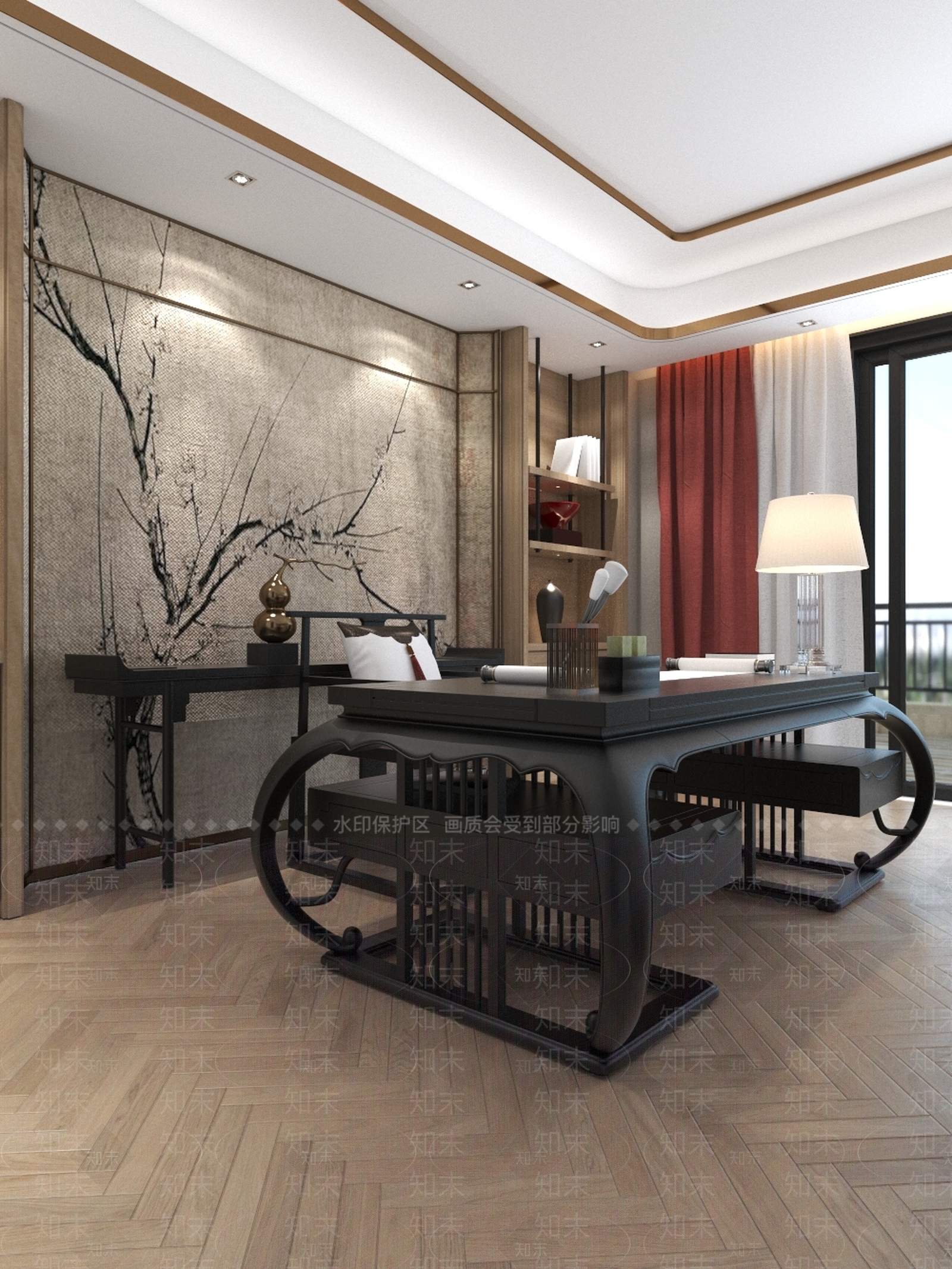 新中式中式书房3D模型下载【ID:1186201345】