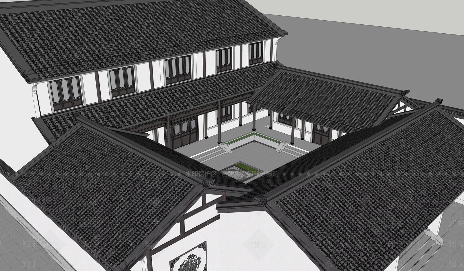 新中式中式四合院SU模型下载【ID:1186201407】