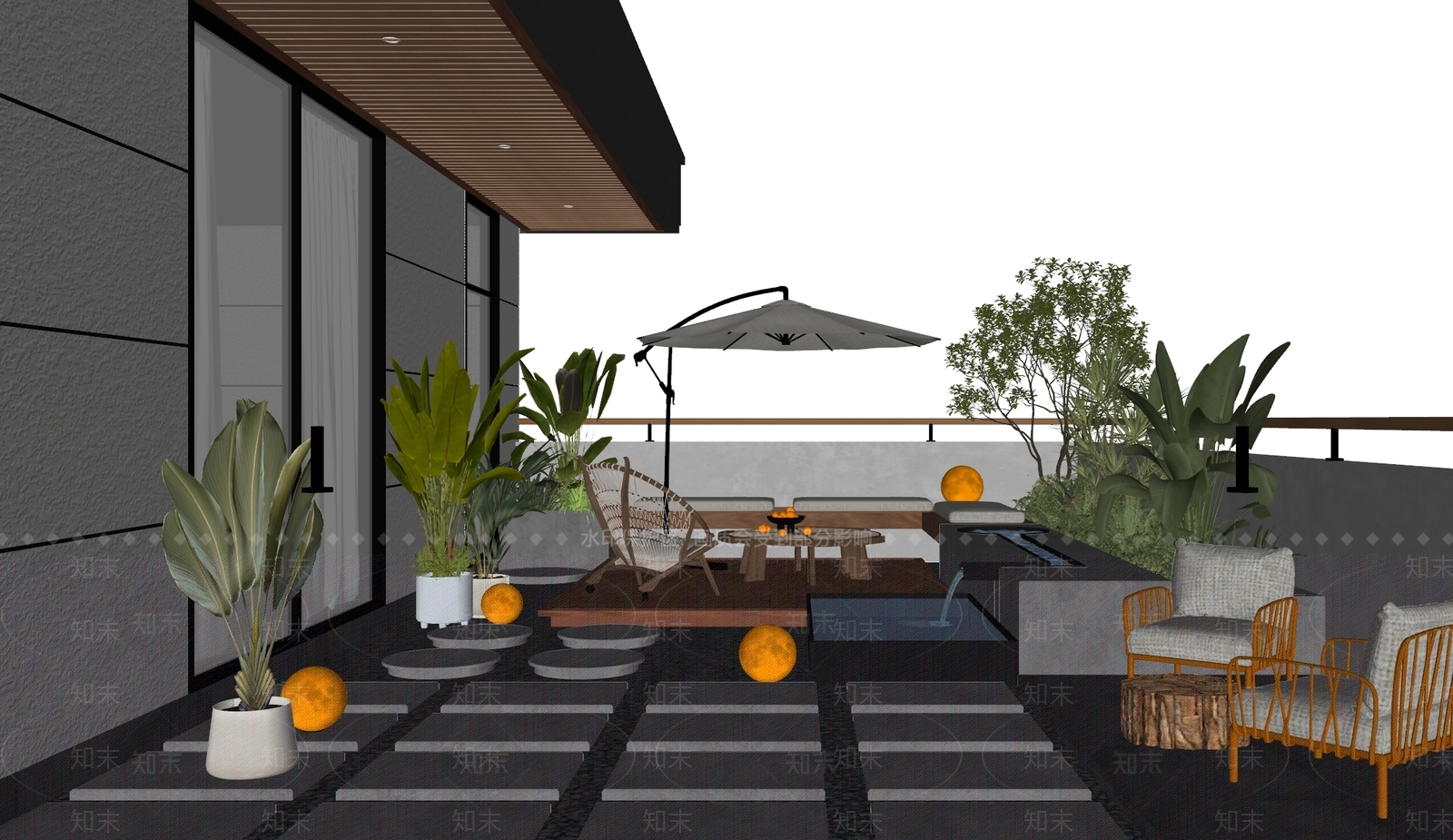 现代屋顶花园SU模型下载【ID:1186204064】