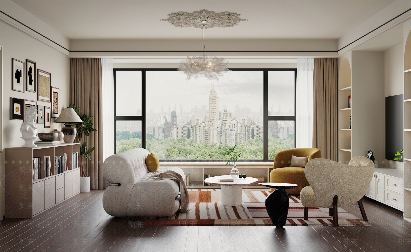 法式简约家居客厅3D模型下载【ID:1186210368】