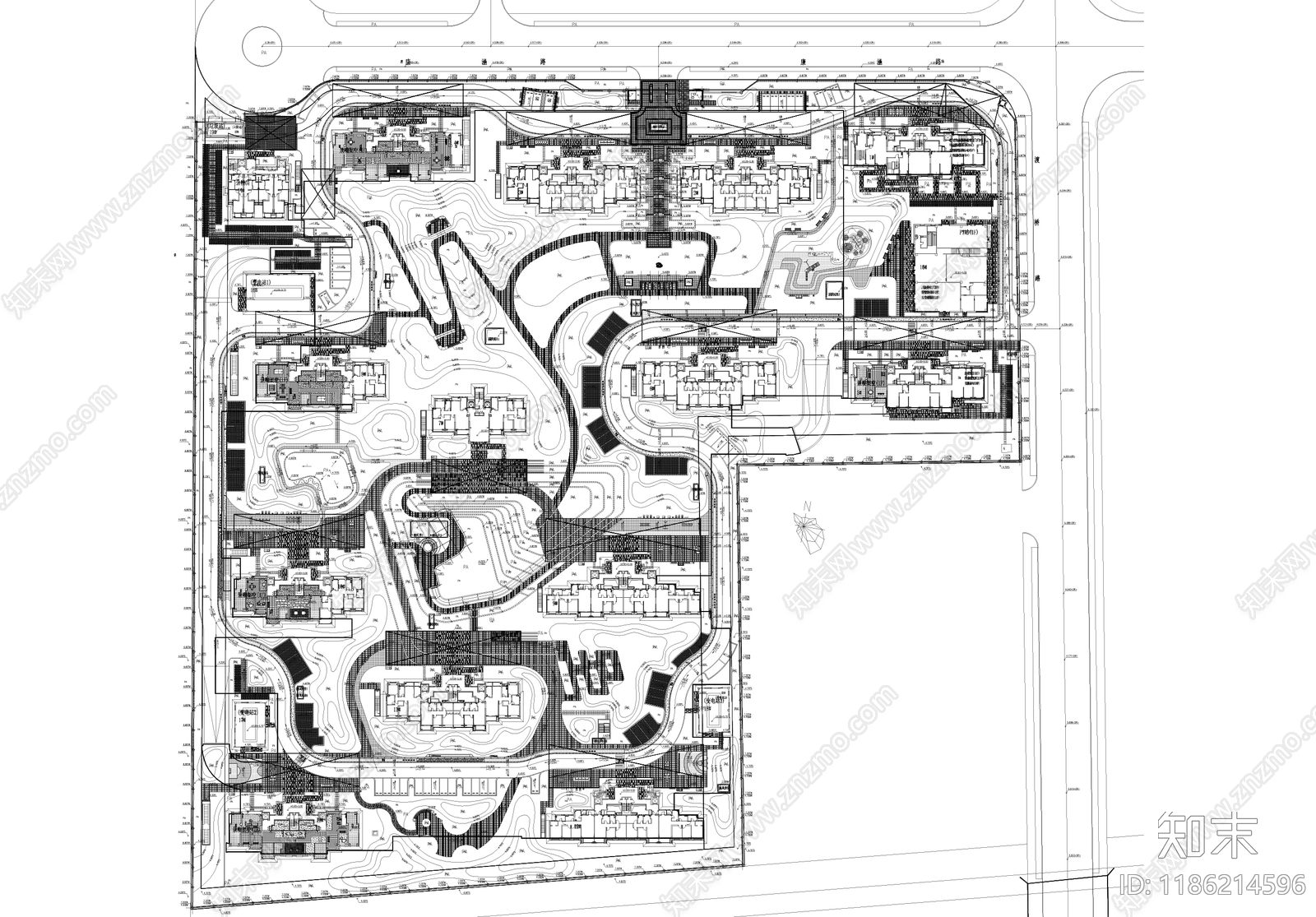 居住区景观施工图下载【ID:1186214596】