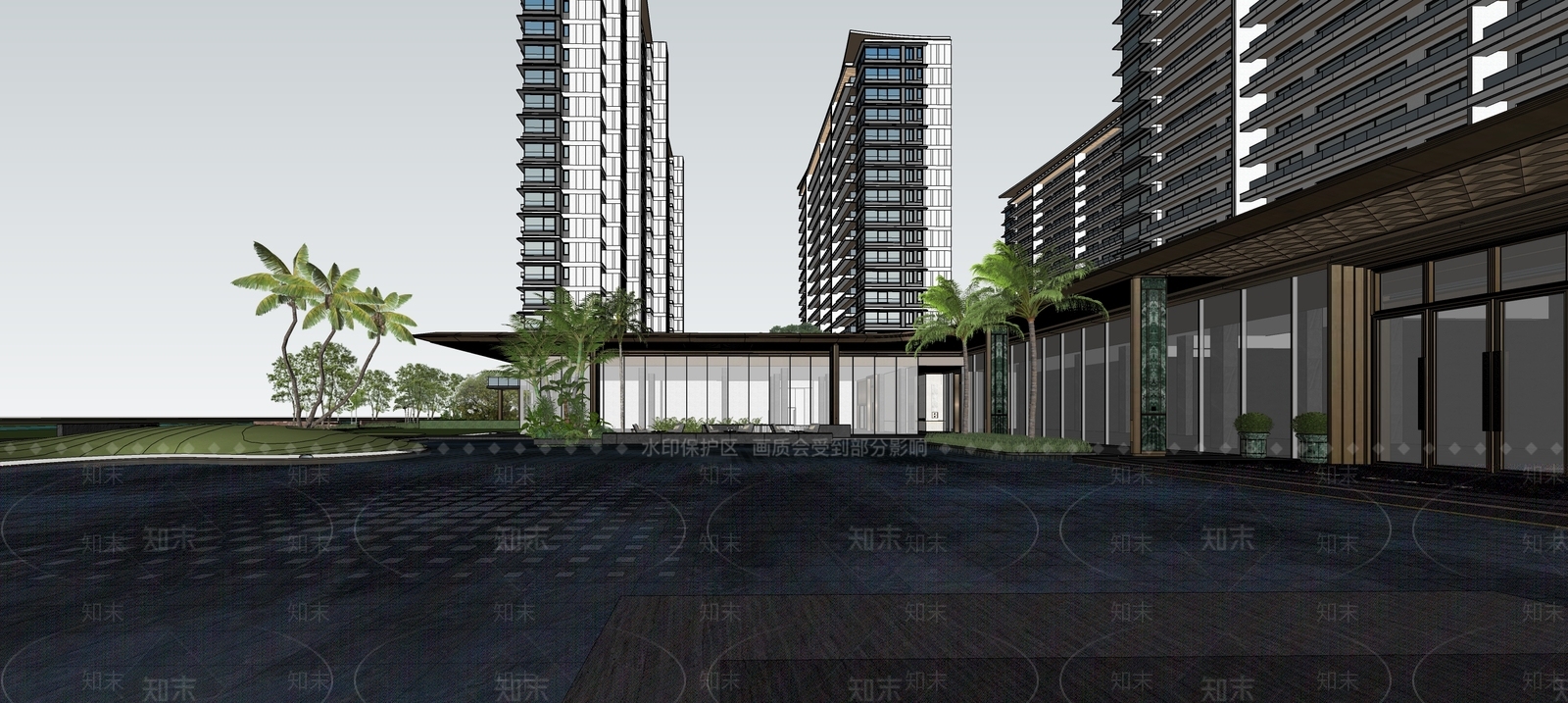 现代轻奢小区建筑SU模型下载【ID:1186216908】