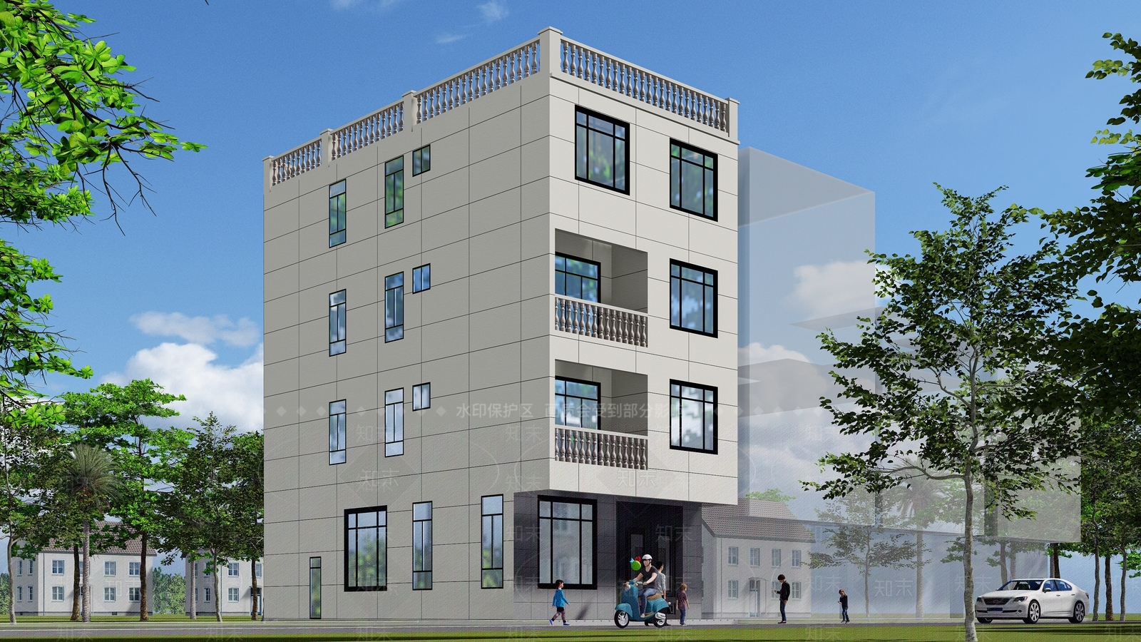 现代多层住宅SU模型下载【ID:1186218091】