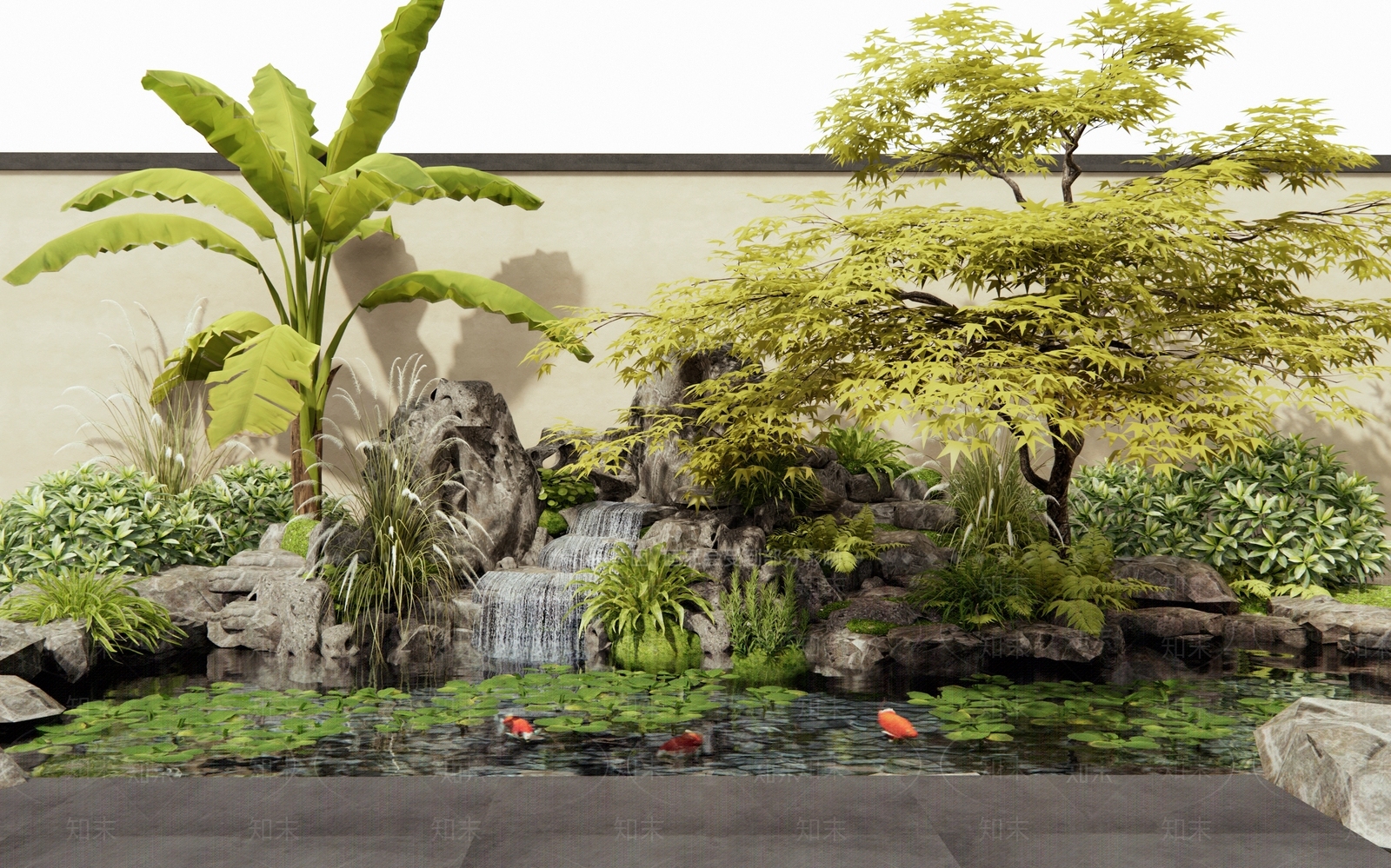 新中式禅意水景SU模型下载【ID:1186222072】