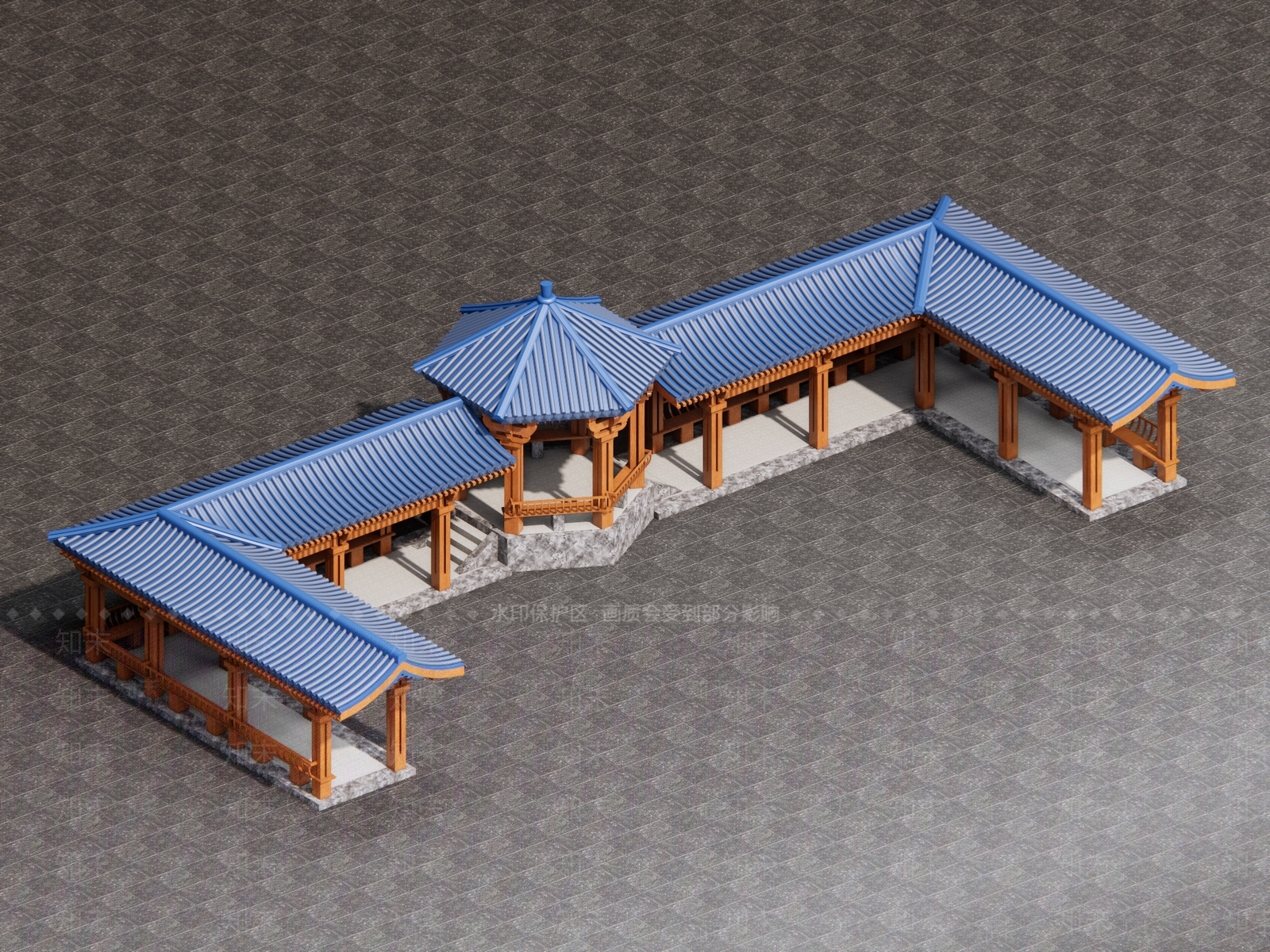 新中式中式廊架3D模型下载【ID:1186222737】