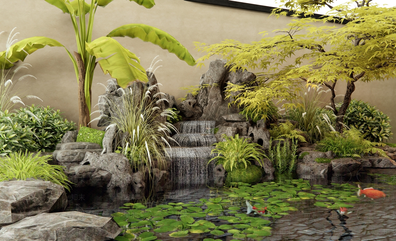 日式禅意假山水景3D模型下载【ID:1186223883】