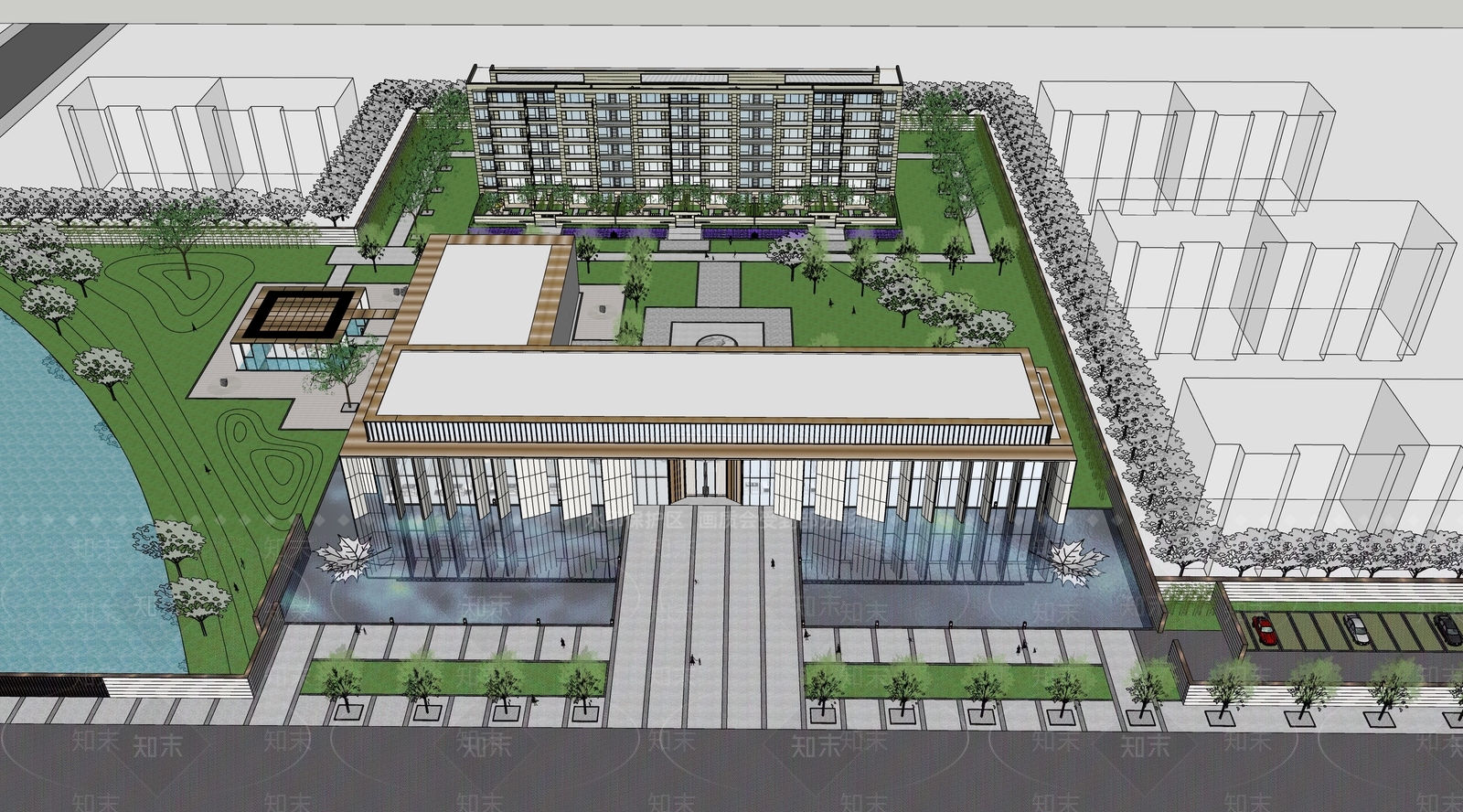 现代极简小区建筑SU模型下载【ID:1186229079】