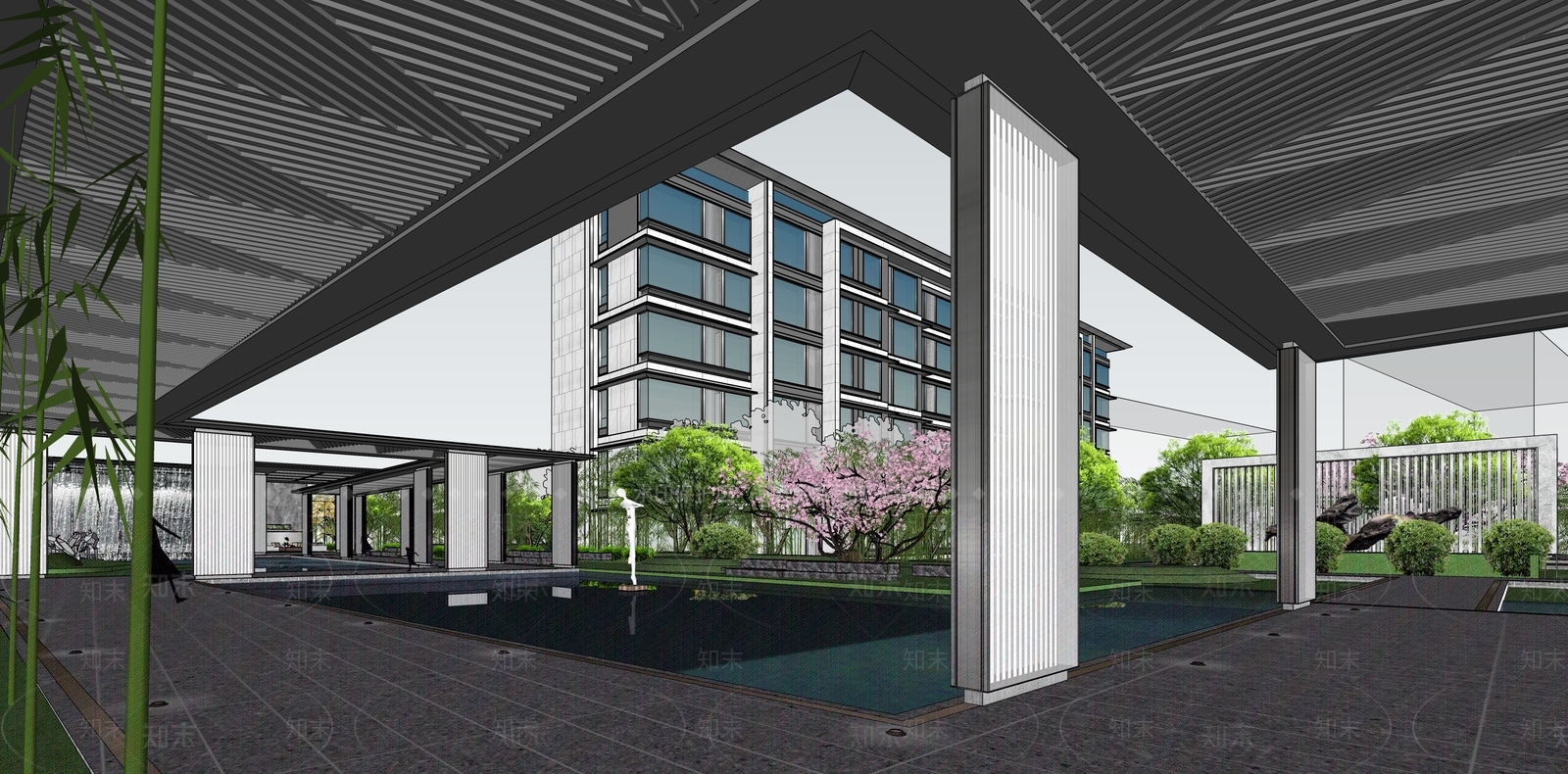 现代轻奢小区建筑SU模型下载【ID:1186229943】
