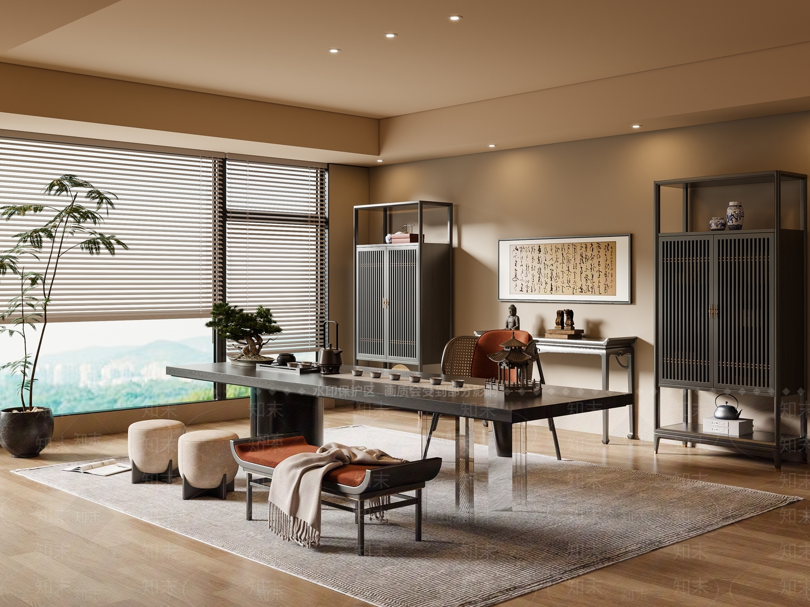 新中式茶室SU模型下载【ID:1186232827】