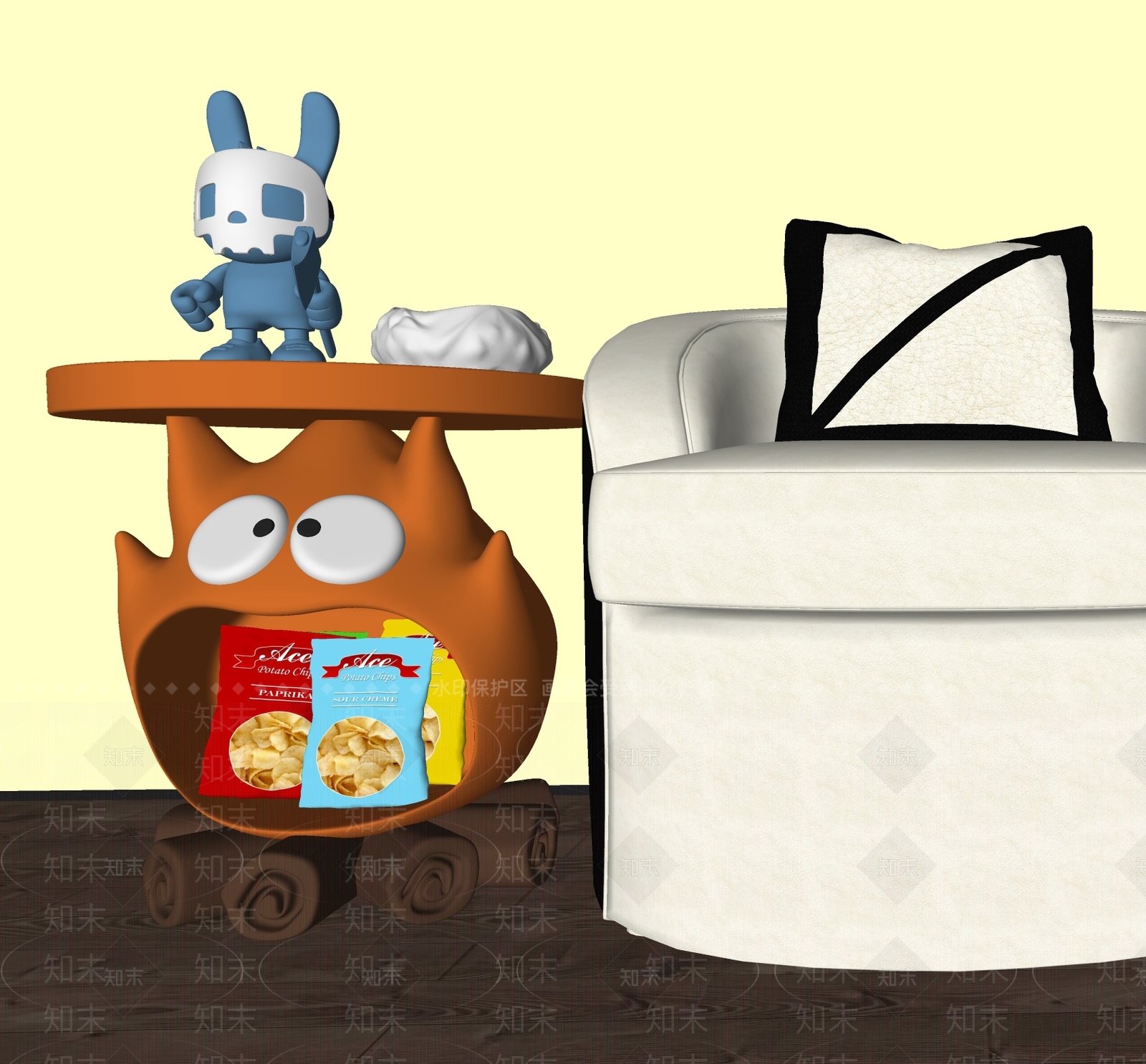 奶油边几SU模型下载【ID:1186233810】