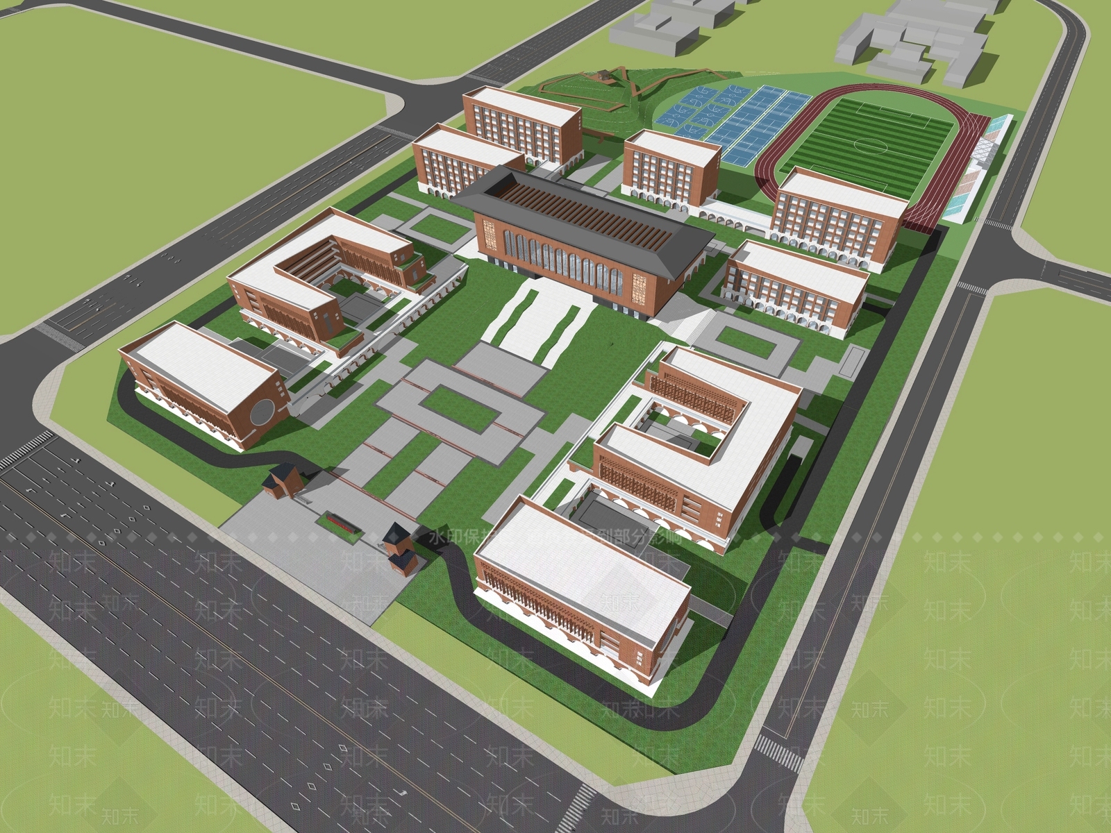 现代简约学校建筑SU模型下载【ID:1186234678】