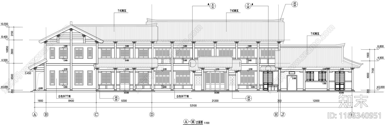 仿古建筑cad施工图下载【ID:1186340951】
