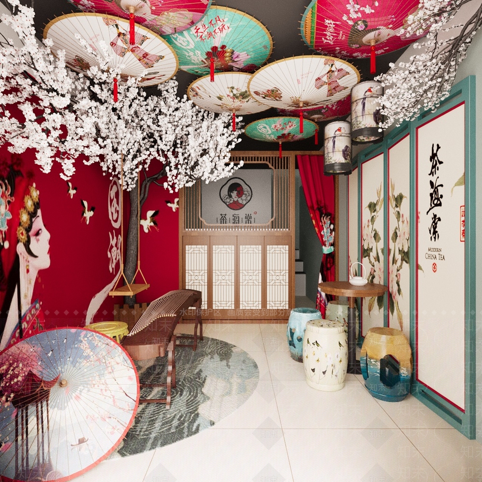 现代中式奶茶店3D模型下载【ID:1186247400】