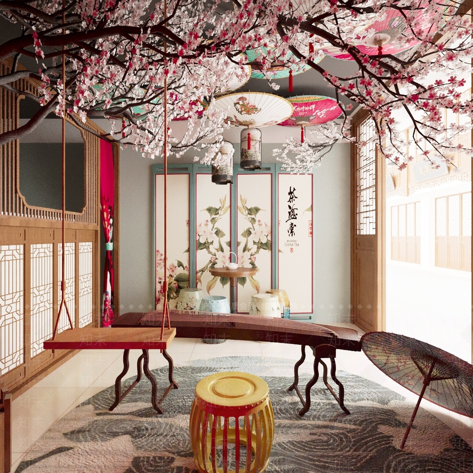 现代中式奶茶店3D模型下载【ID:1186247400】