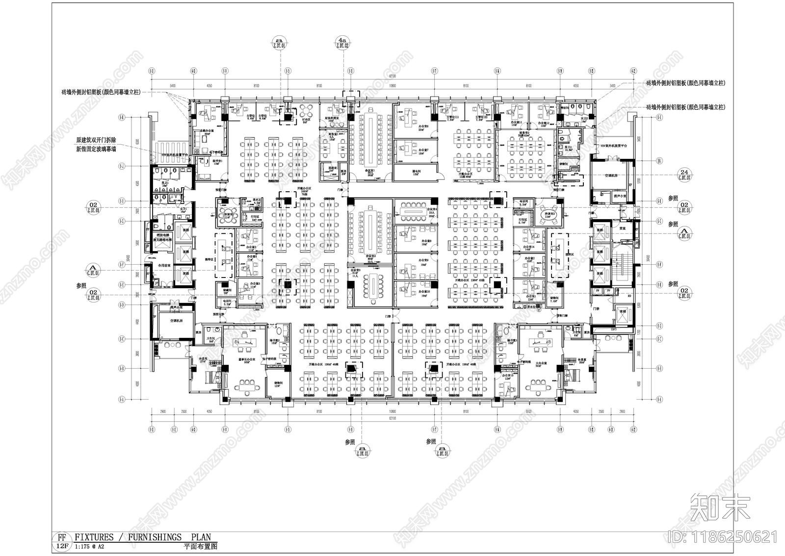 现代整体办公空间cad施工图下载【ID:1186250621】
