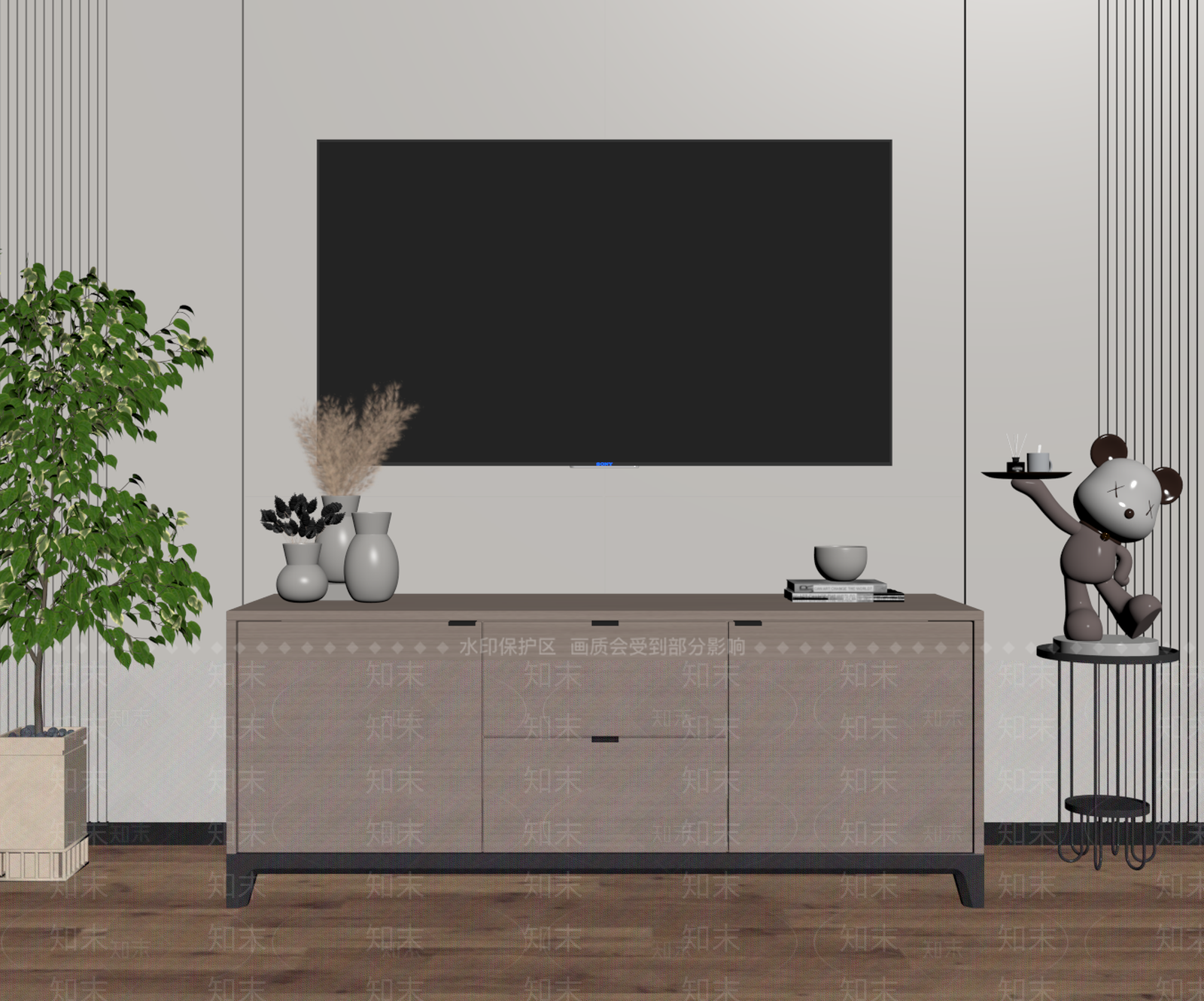 现代原木电视柜SU模型下载【ID:1186252201】