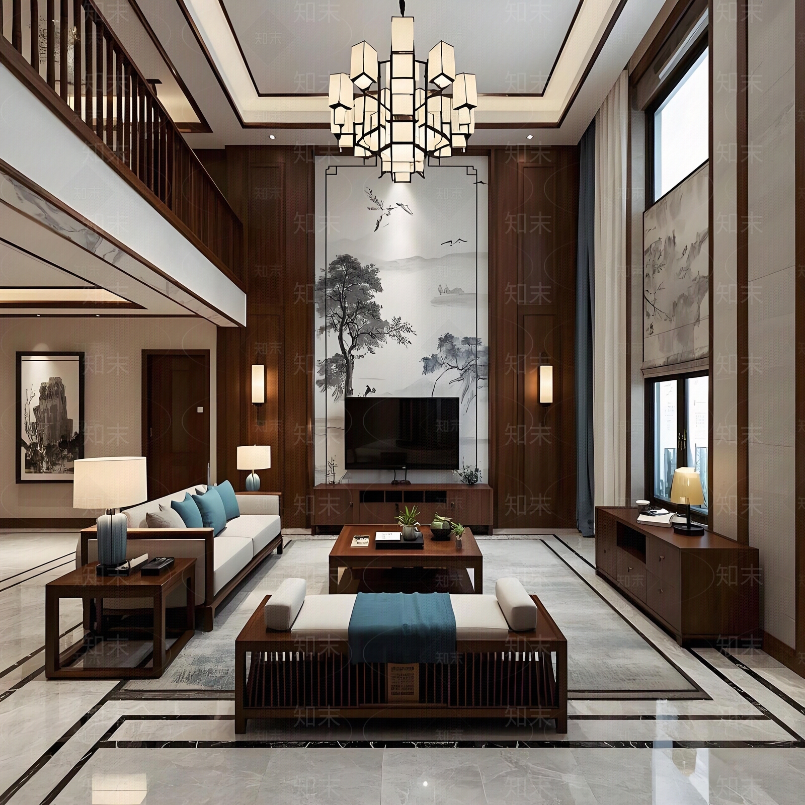 新中式中式客厅贴图下载【ID:1186252860】