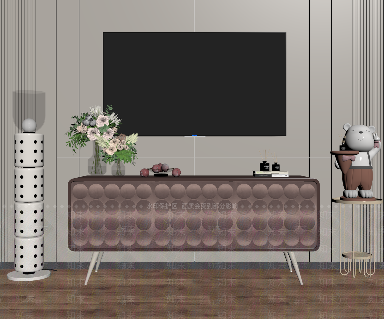 现代轻奢电视柜SU模型下载【ID:1186253187】
