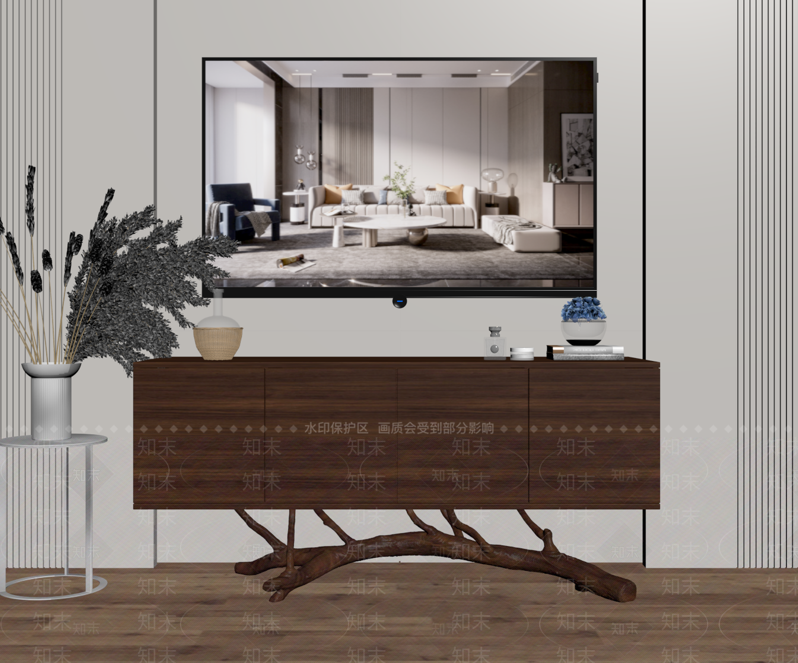 中古侘寂电视柜SU模型下载【ID:1186253420】