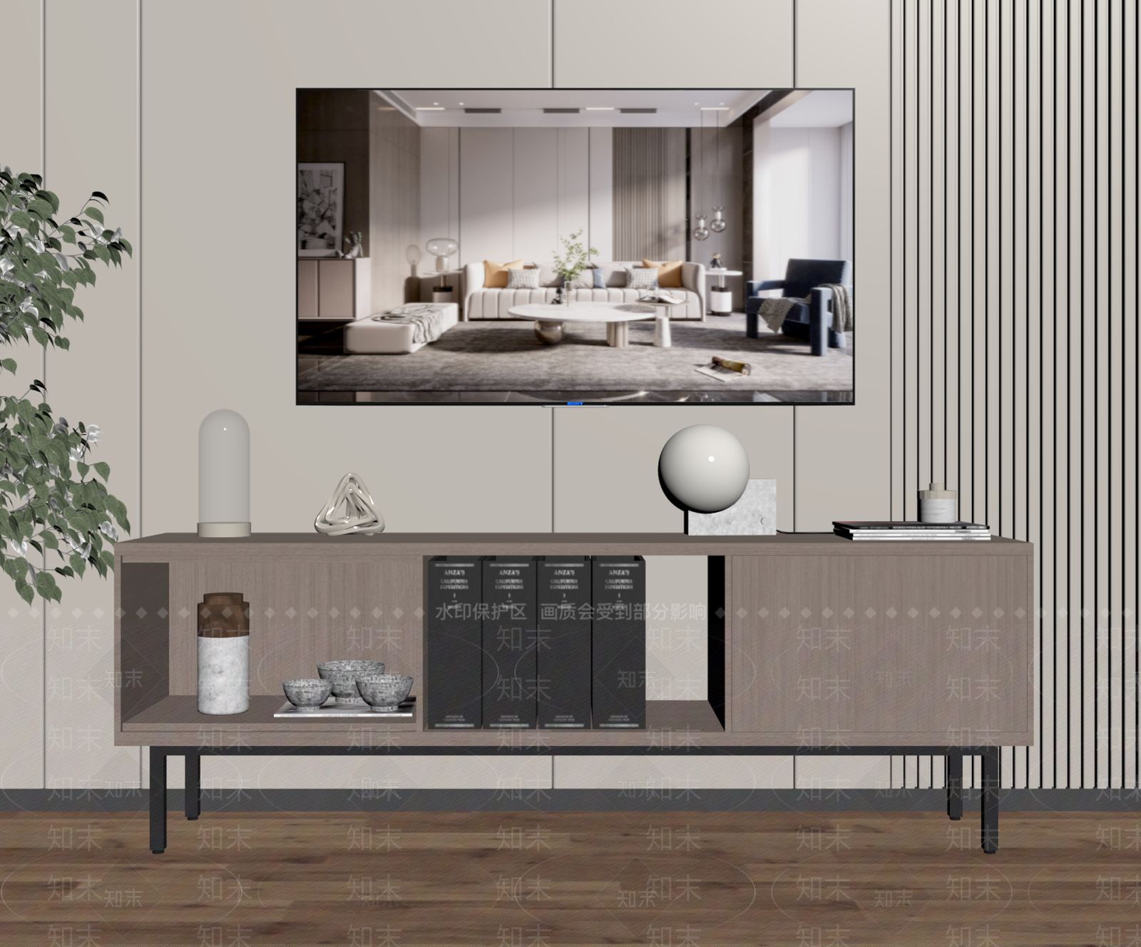 现代原木电视柜SU模型下载【ID:1186253417】