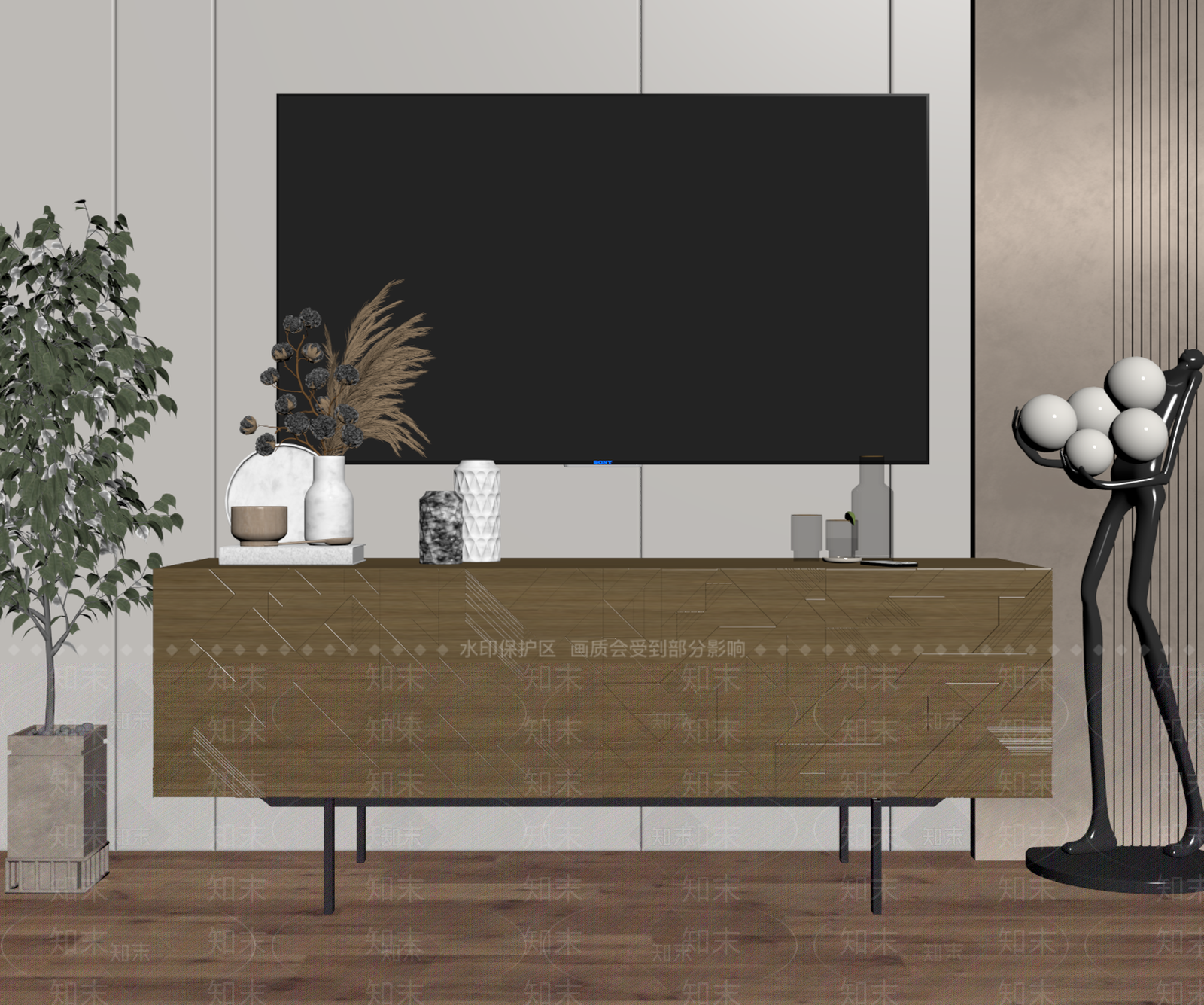 现代原木电视柜SU模型下载【ID:1186253904】