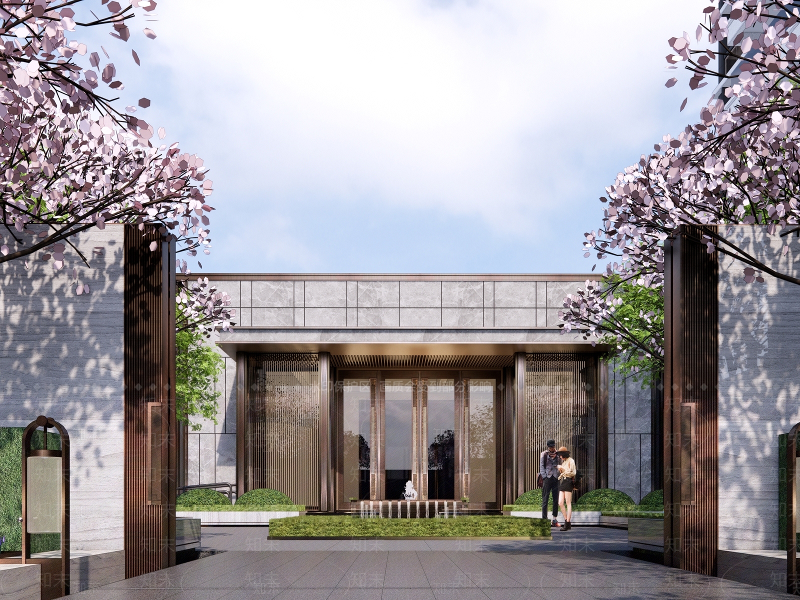 中式现代小区建筑SU模型下载【ID:1186471250】