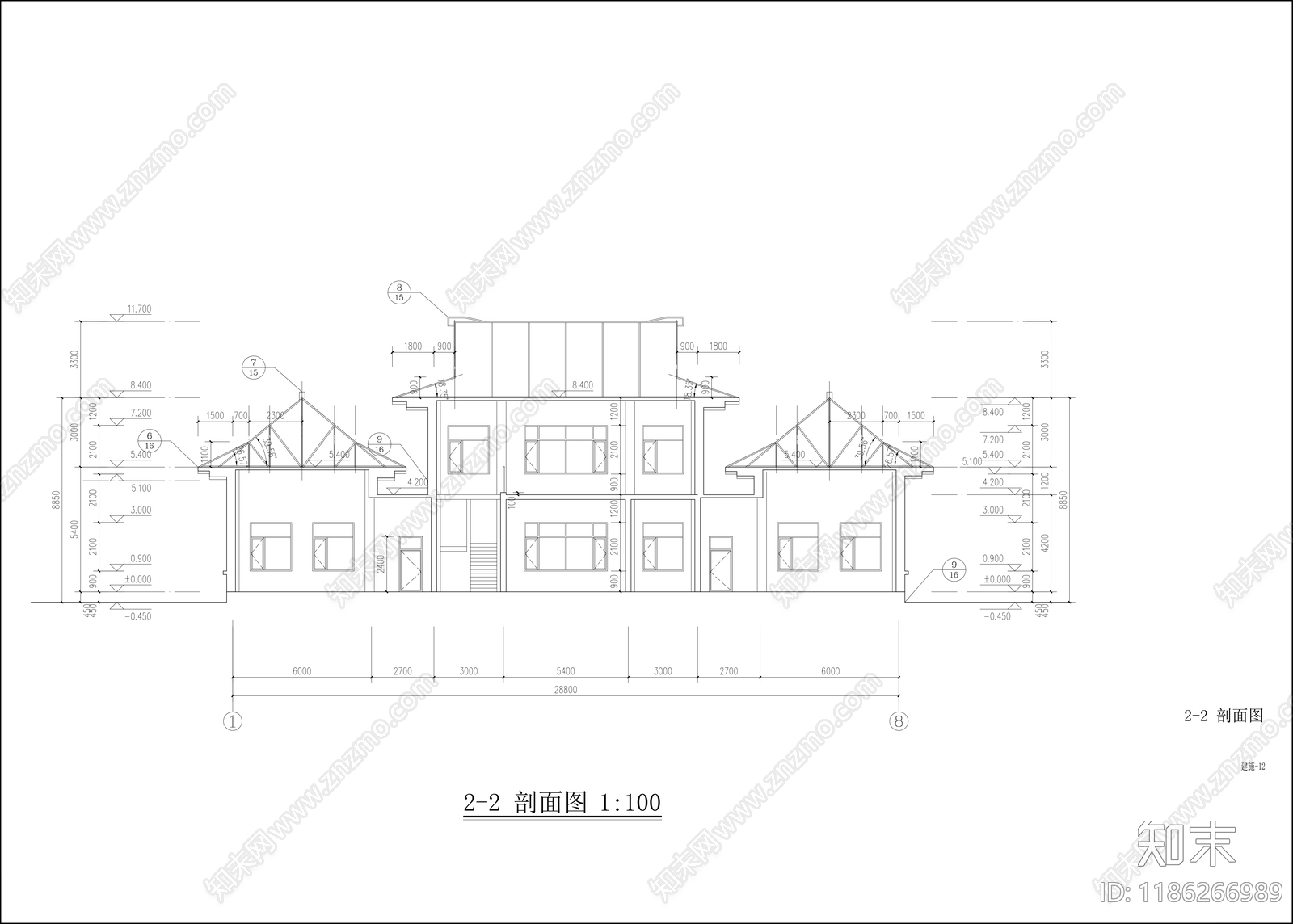中式办公楼建筑cad施工图下载【ID:1186266989】