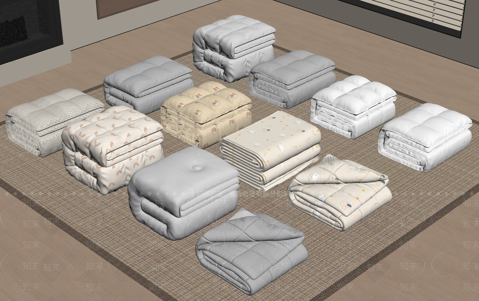 现代床品SU模型下载【ID:1187713429】