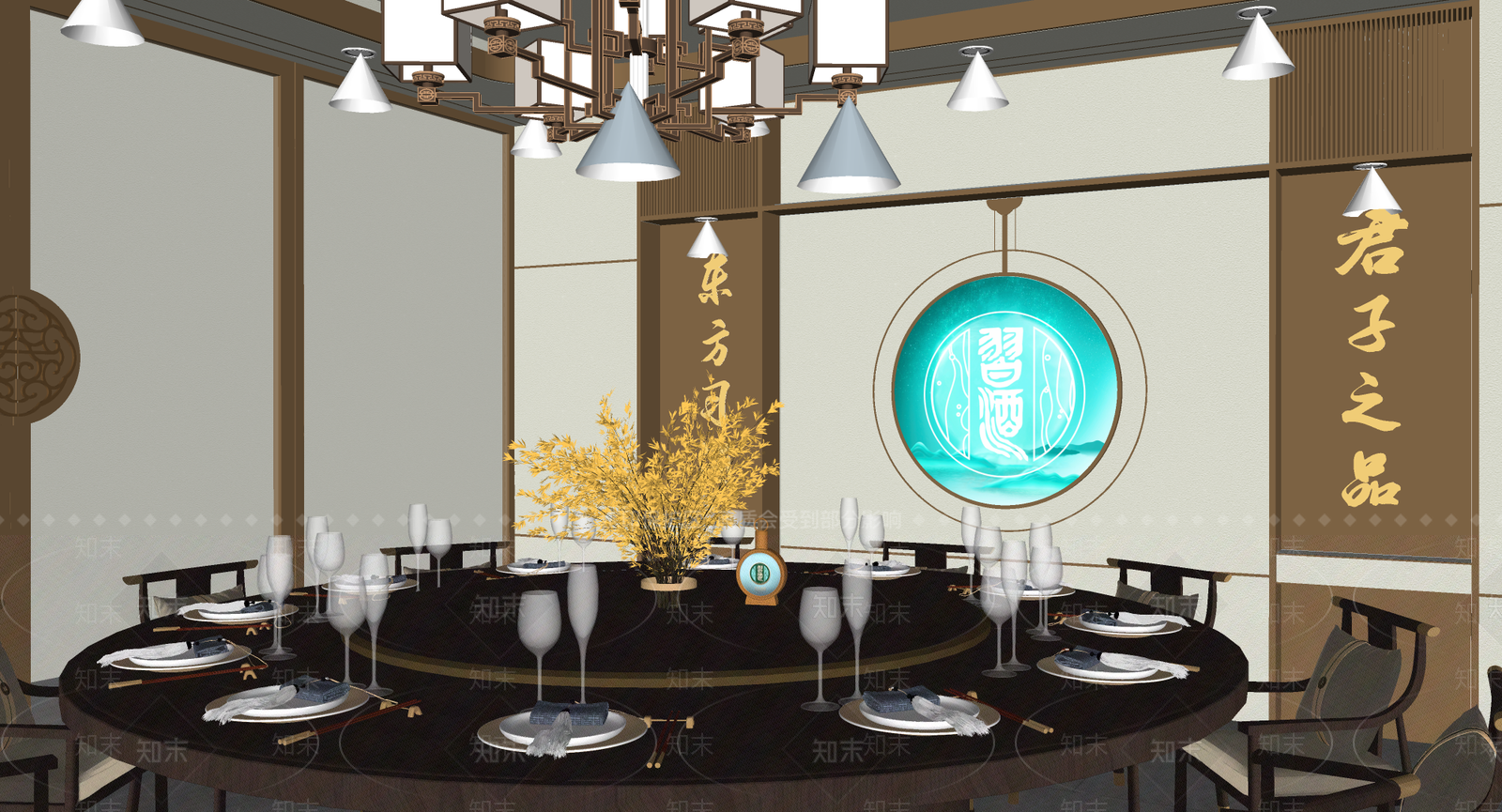 新中式中式宴会厅SU模型下载【ID:1186274983】