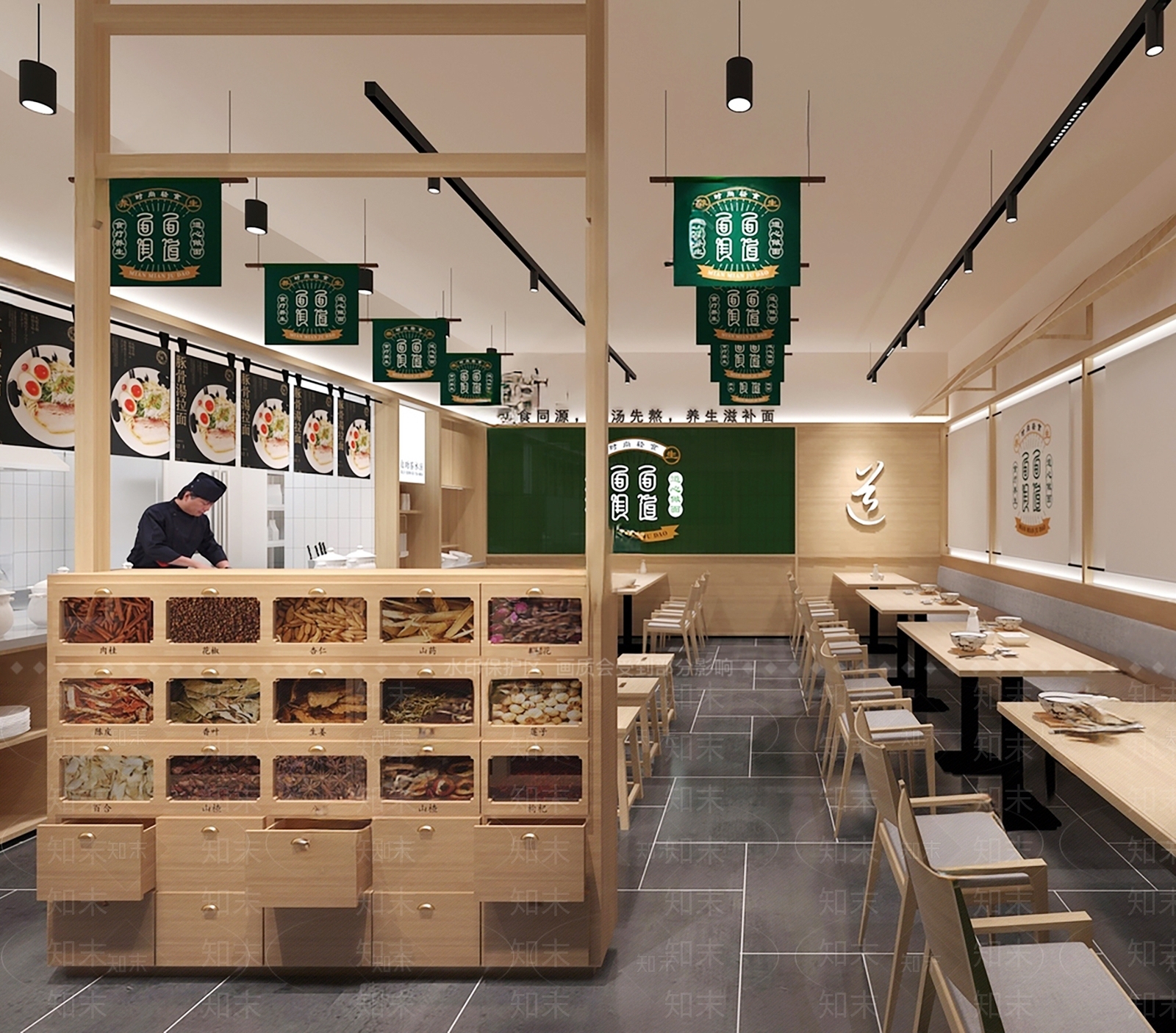 现代新中式快餐店SU模型下载【ID:1186277733】