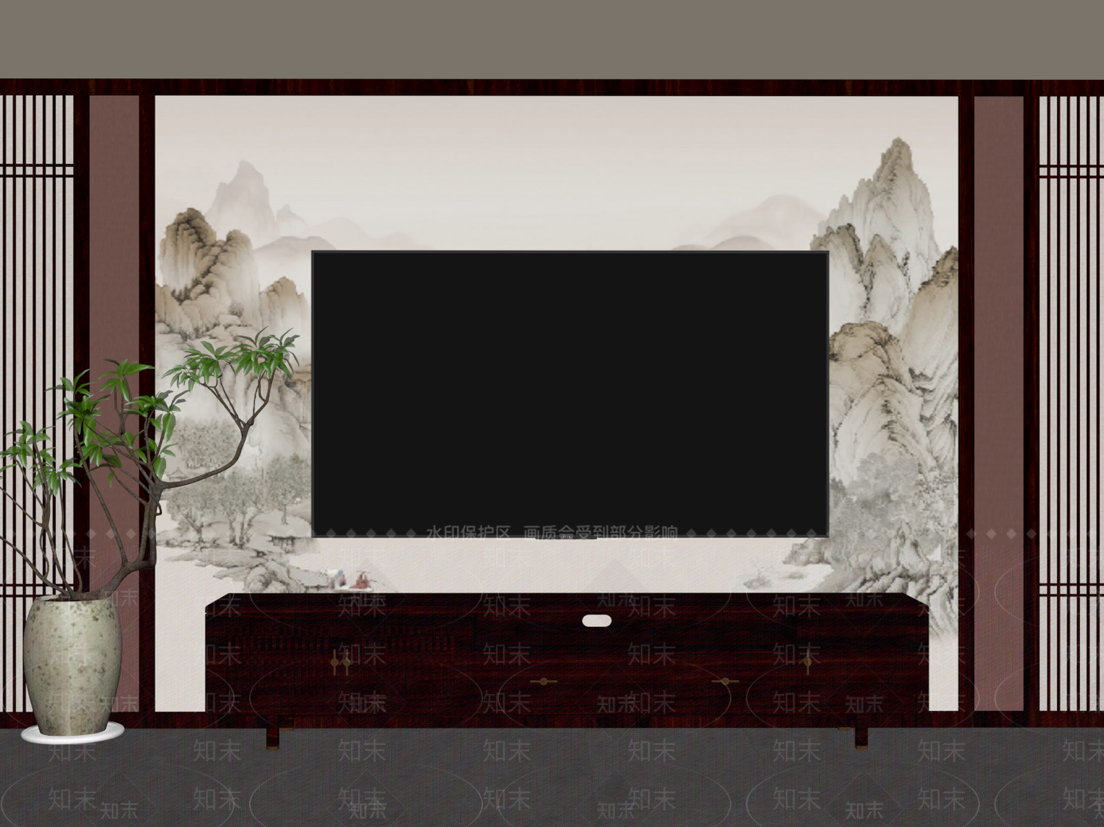 新中式电视柜SU模型下载【ID:1186285380】