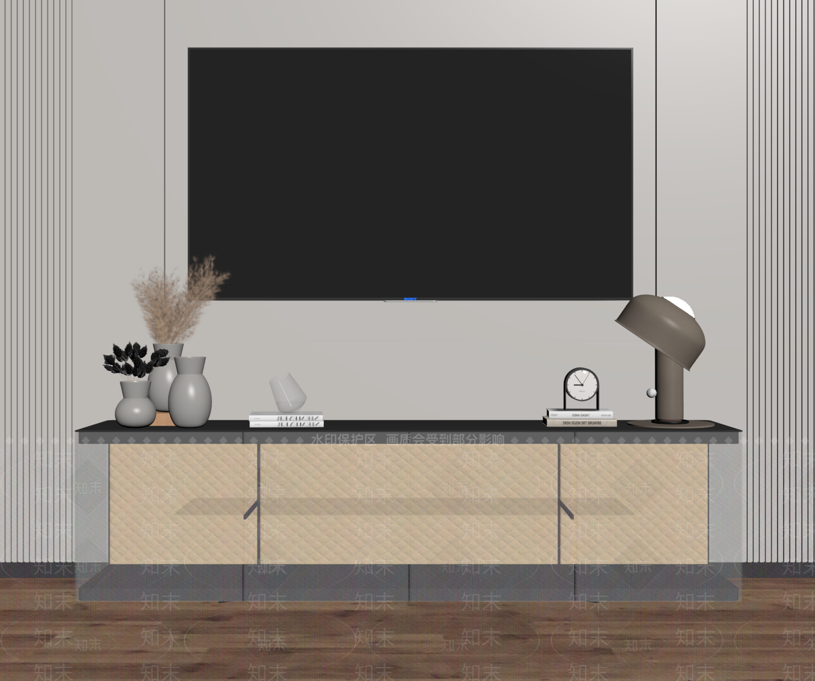 现代轻奢电视柜SU模型下载【ID:1186289631】