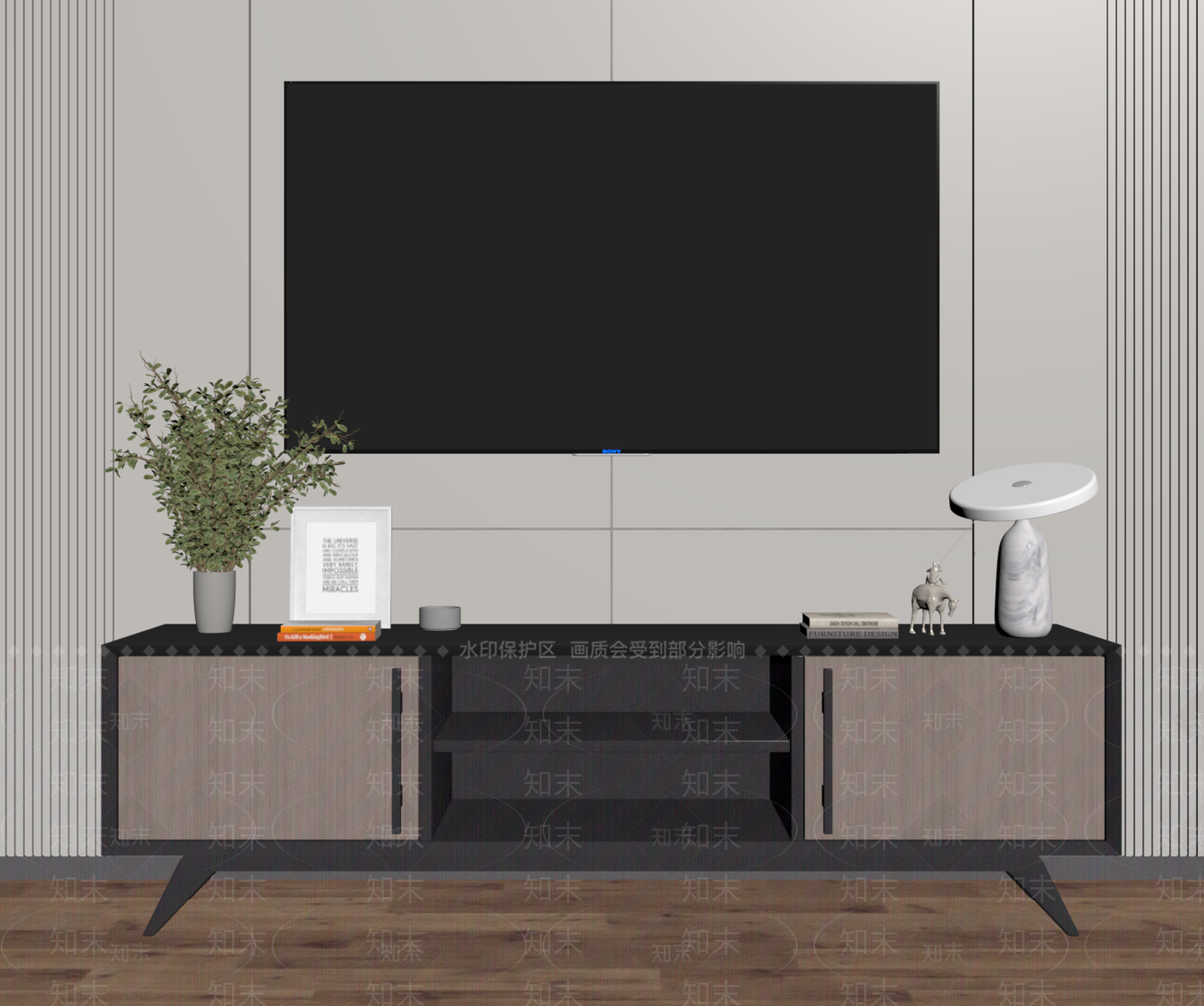 现代原木电视柜SU模型下载【ID:1186289730】