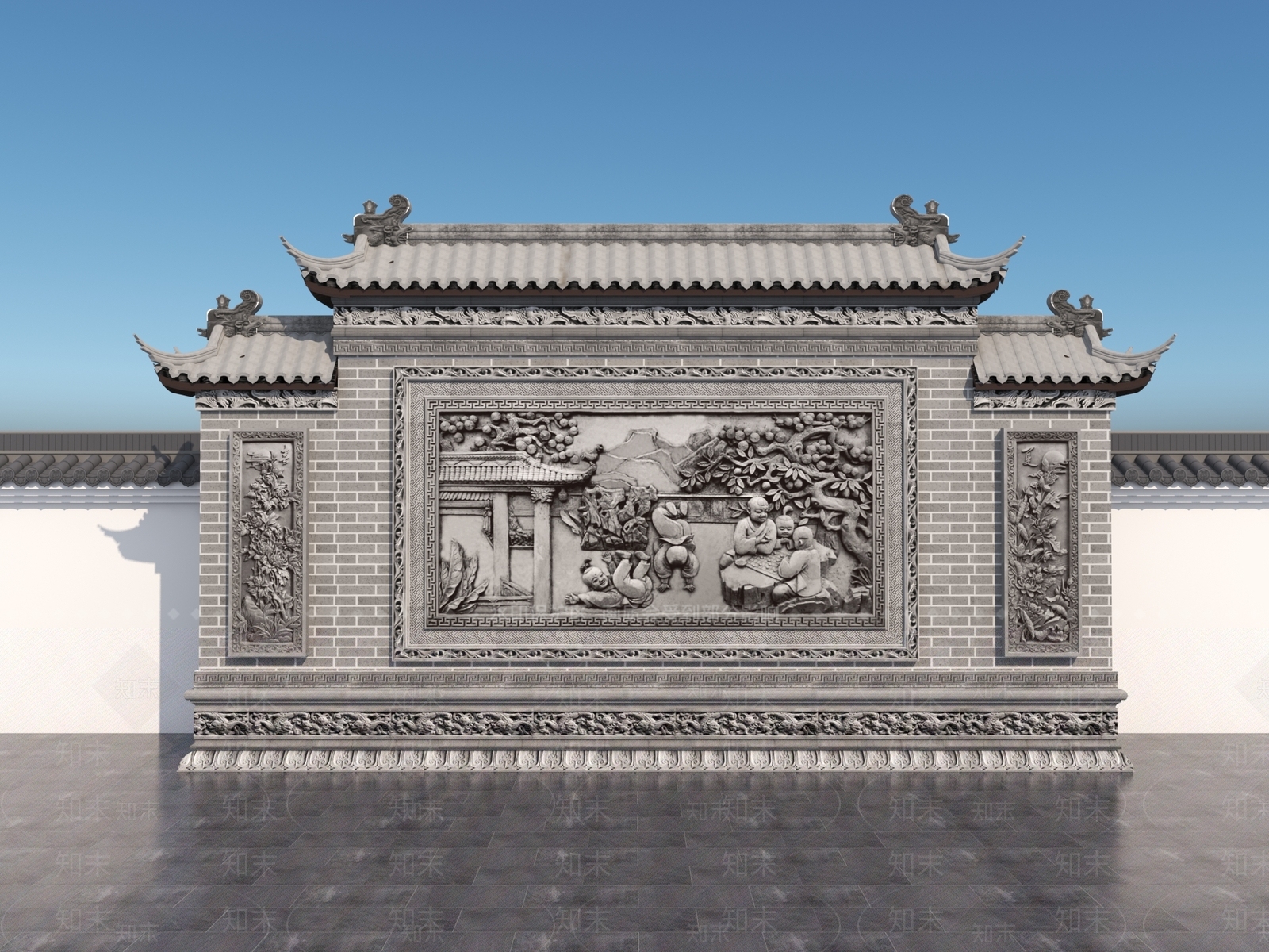 中式景墙3D模型下载【ID:1186291807】
