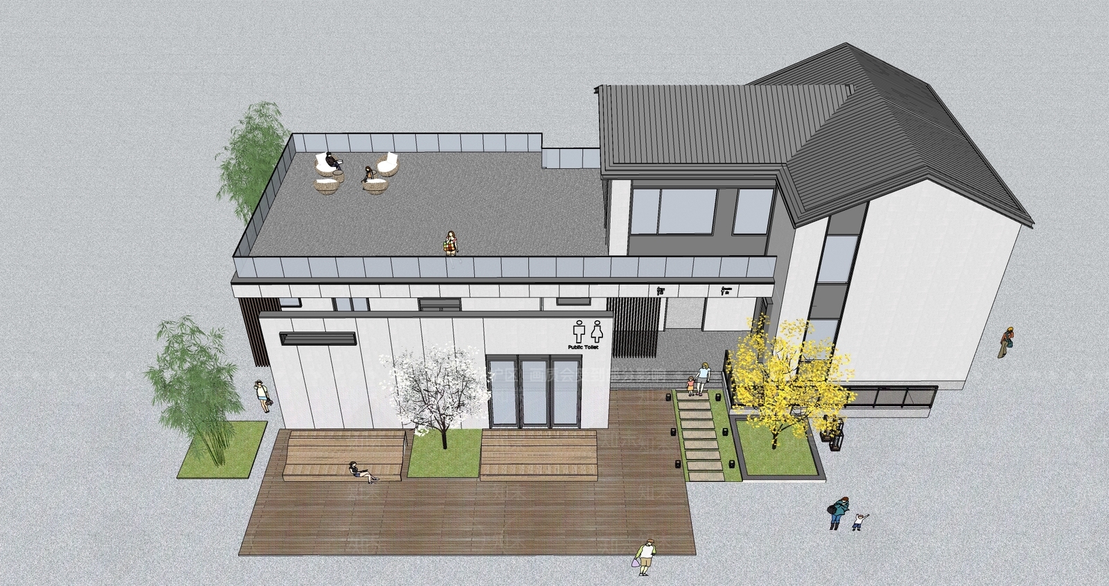 新中式小公建SU模型下载【ID:1186293638】