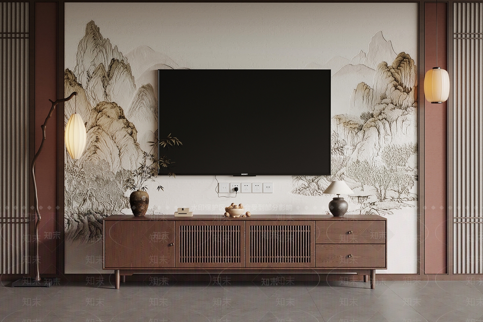 新中式电视柜3D模型下载【ID:1186294982】