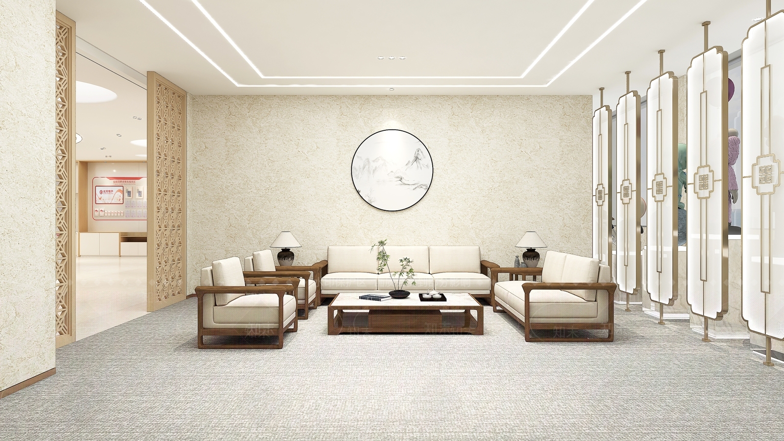 现代新中式接待室3D模型下载【ID:1186298656】