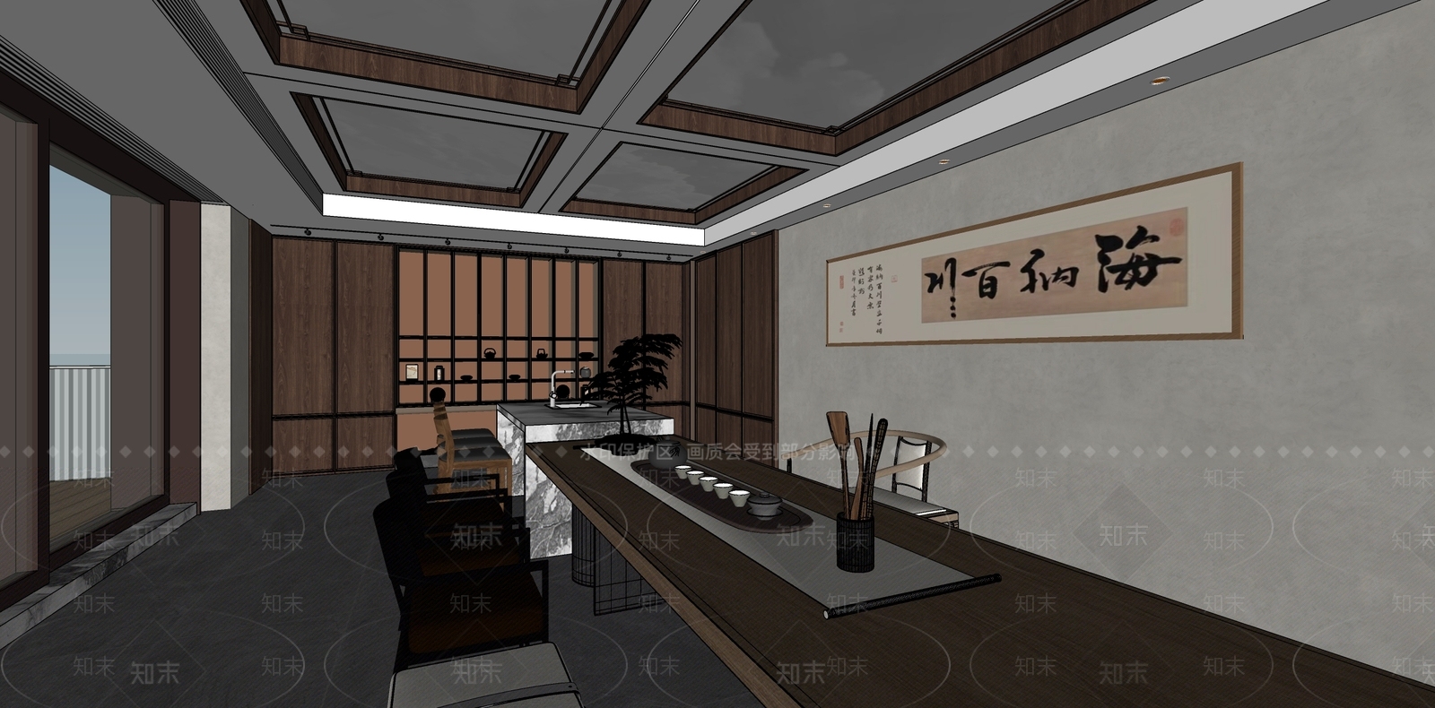 新中式中式茶水间SU模型下载【ID:1186300223】