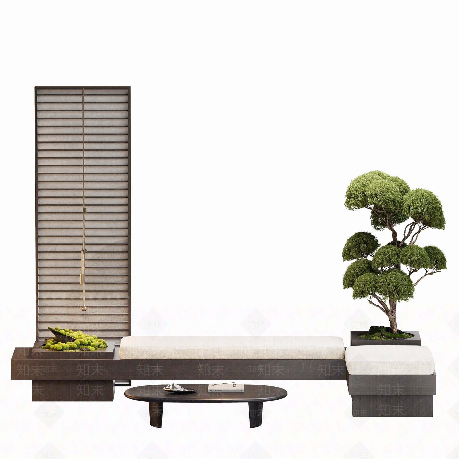 现代新中式卡座沙发3D模型下载【ID:1186300245】