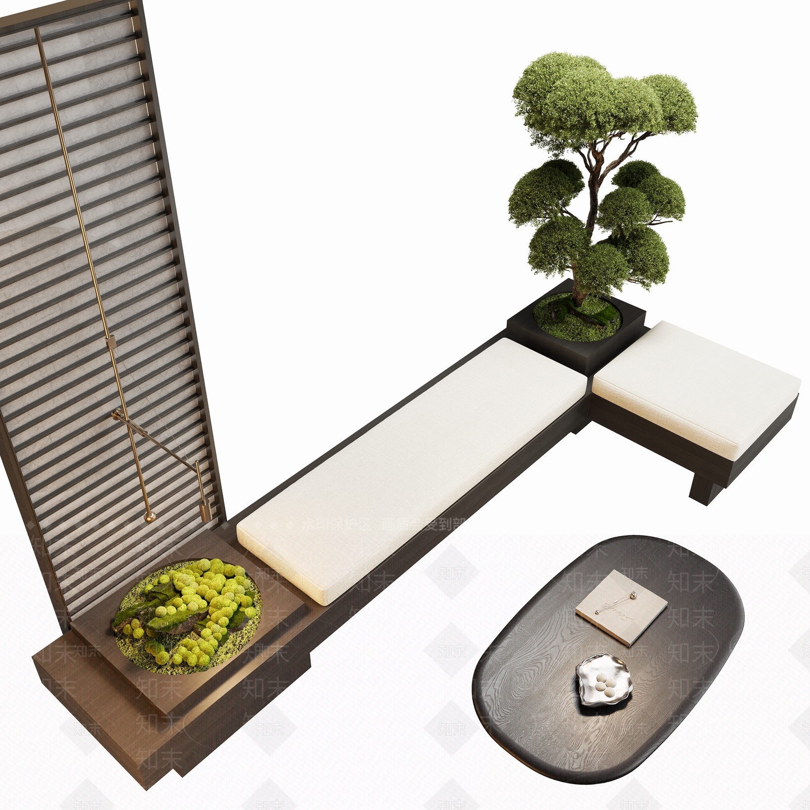 现代新中式卡座沙发3D模型下载【ID:1186300245】