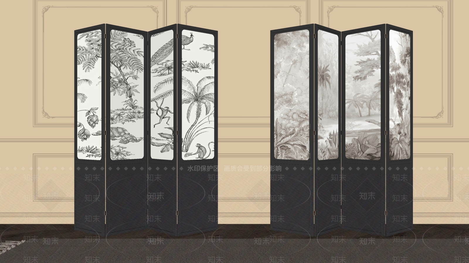 法式屏风SU模型下载【ID:1186302621】